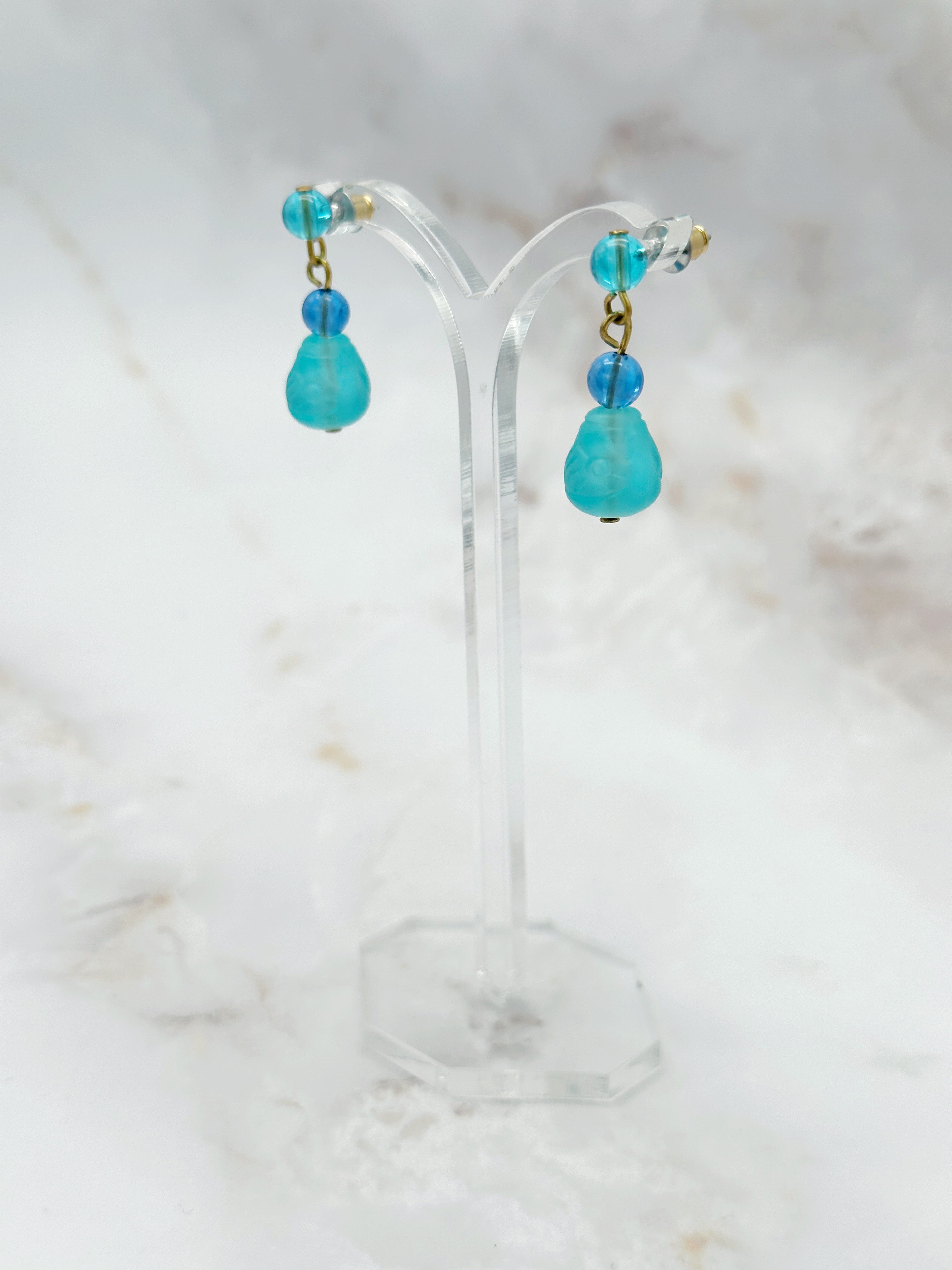 Earrings Engraved Blue Glass