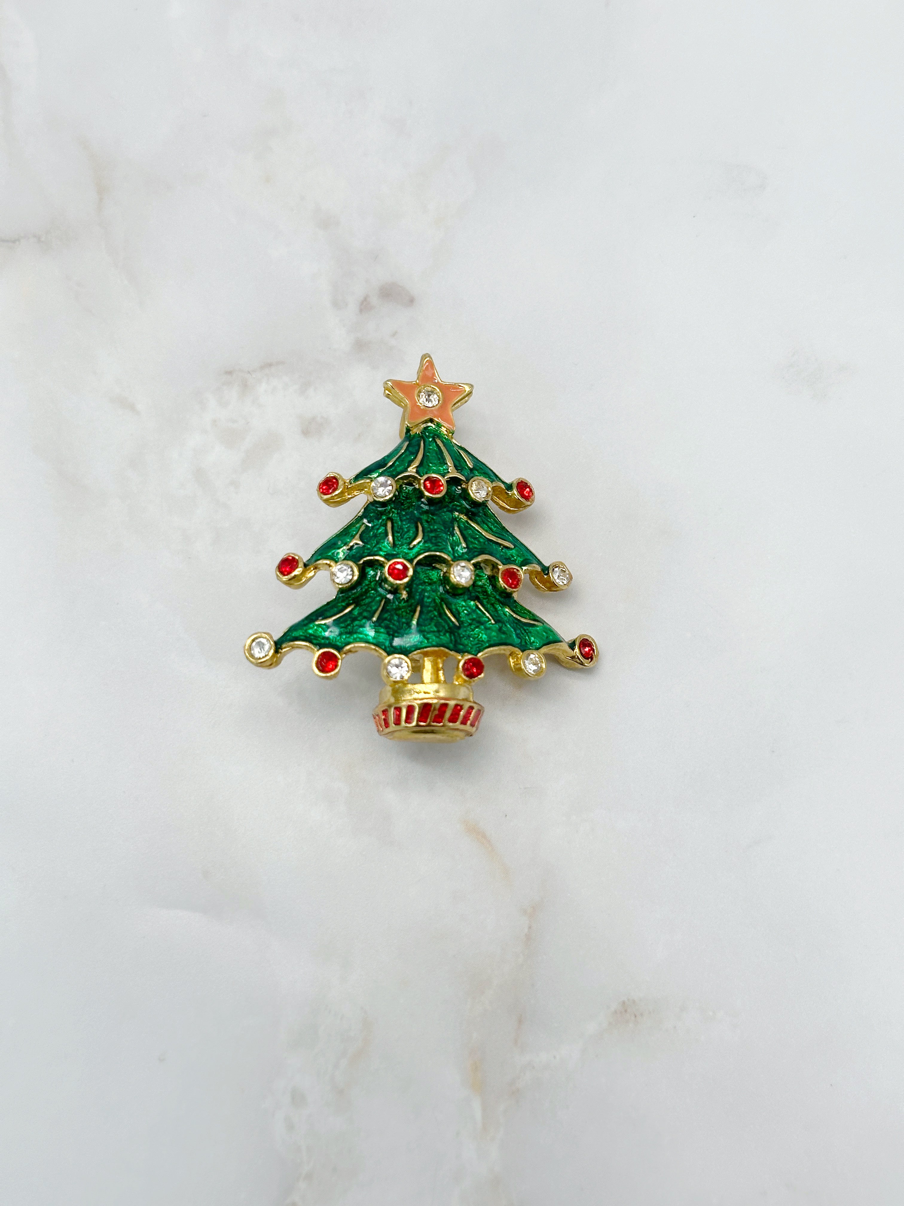 Vintage Christmas tree brooch with rhinestones