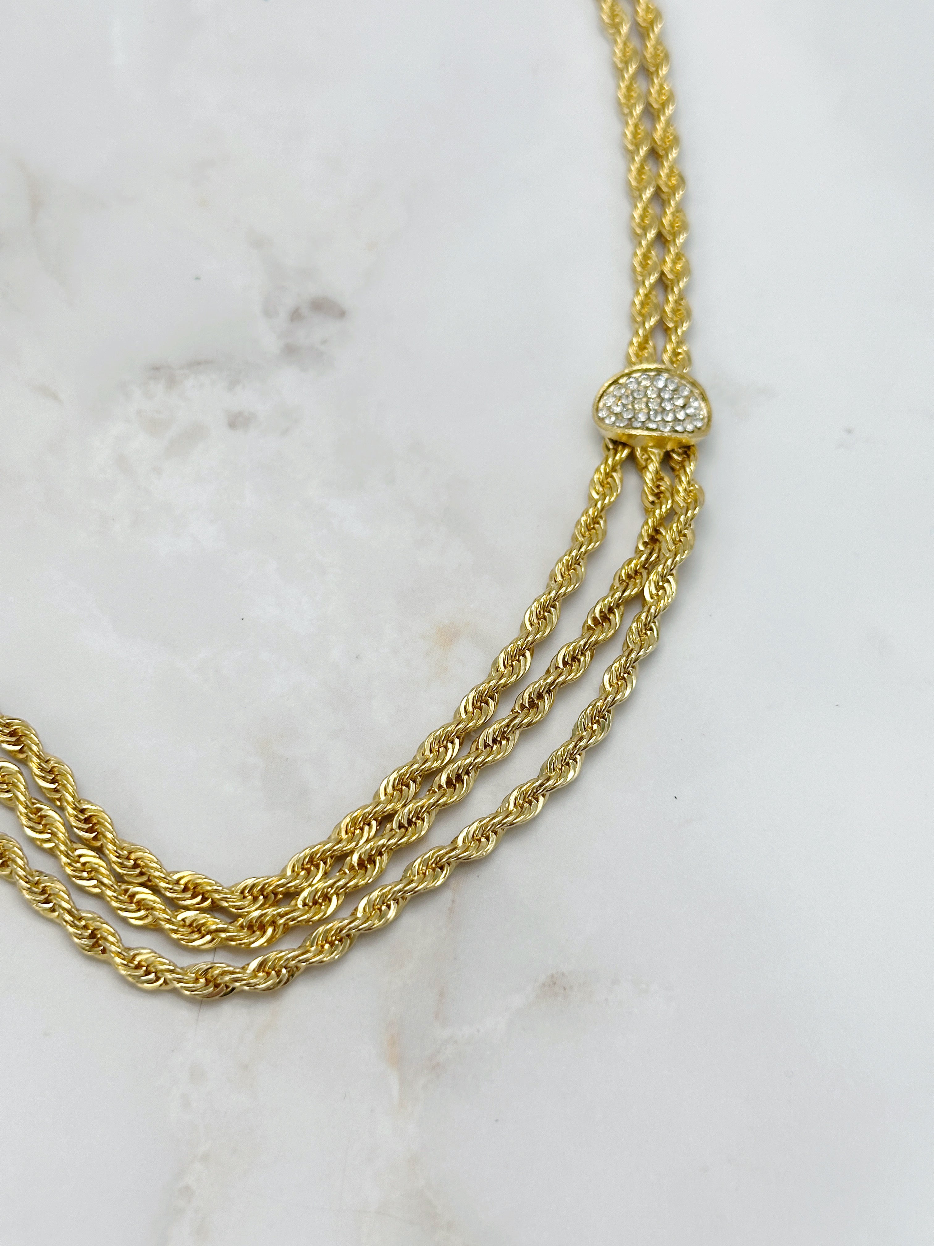 Vintage Wasserfall Halskette Vergoldet mit Strass