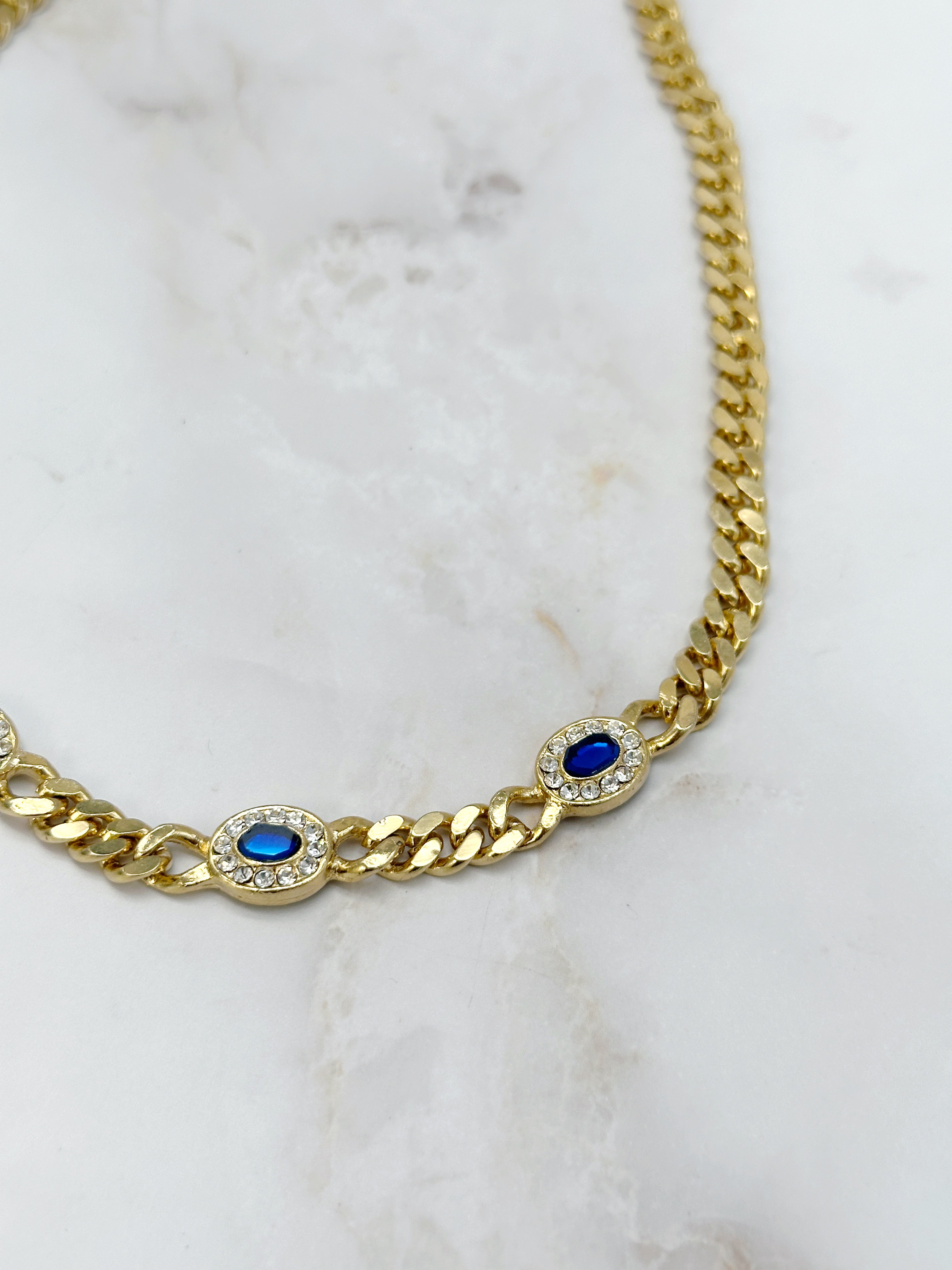 Vintage Panzerkette Vergoldet mit Blauen Steinen