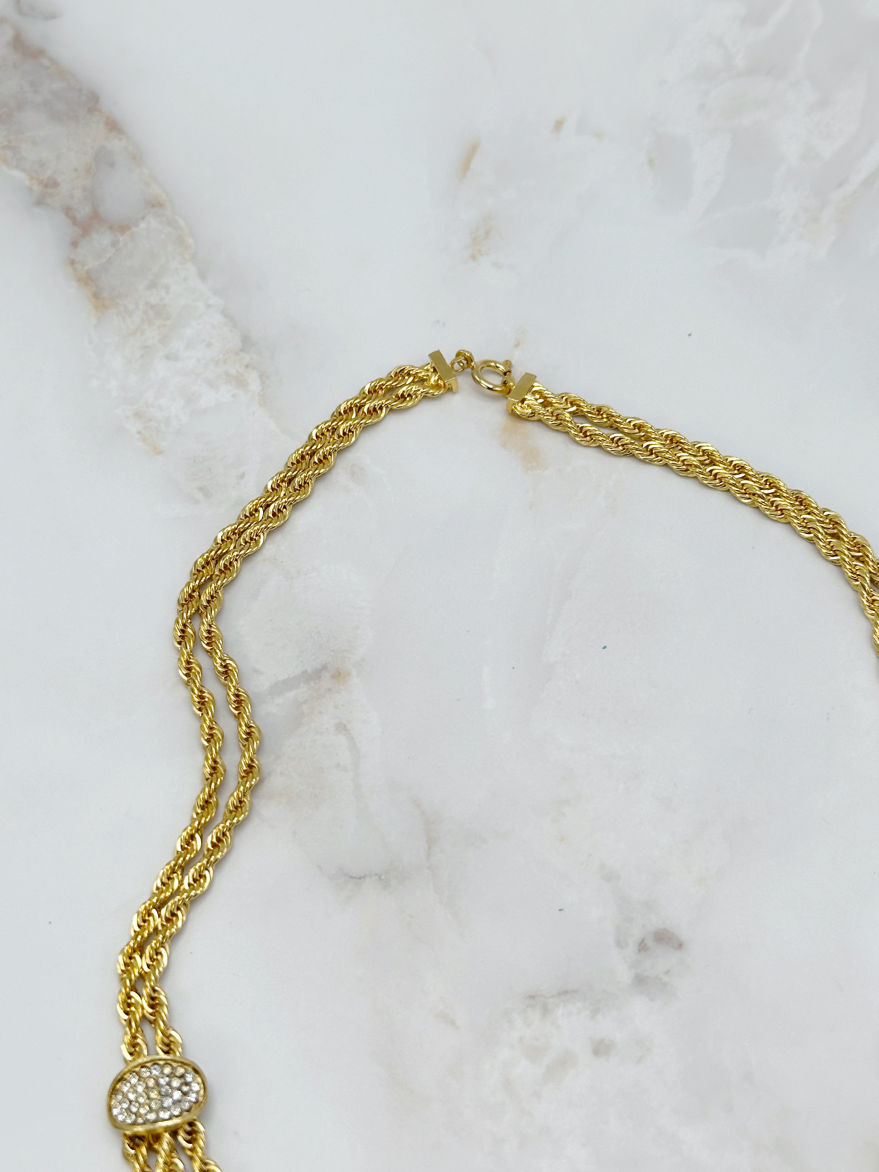 Vintage Wasserfall Halskette Vergoldet mit Strass