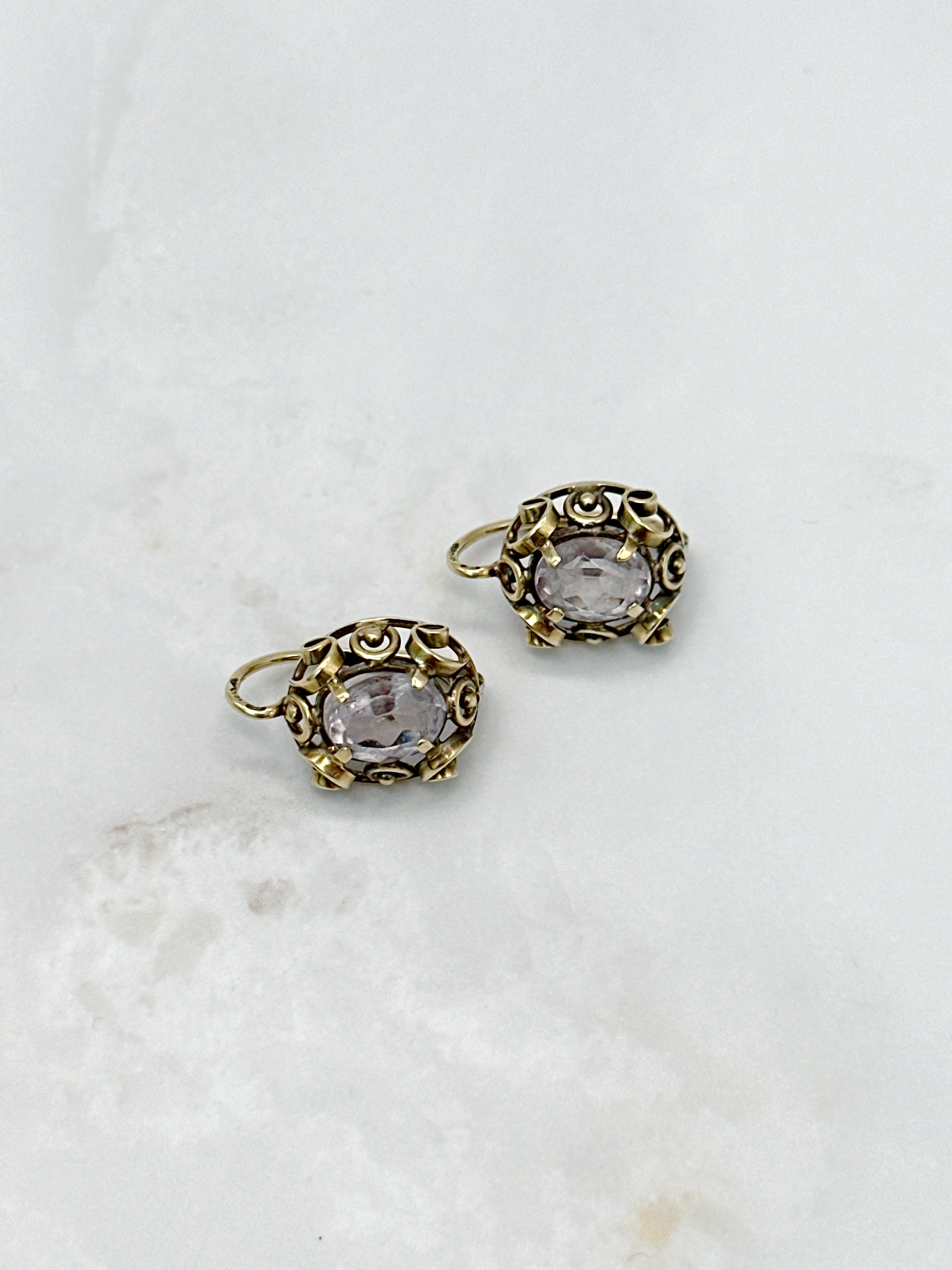 Playful vintage earrings gold amethyst 50s