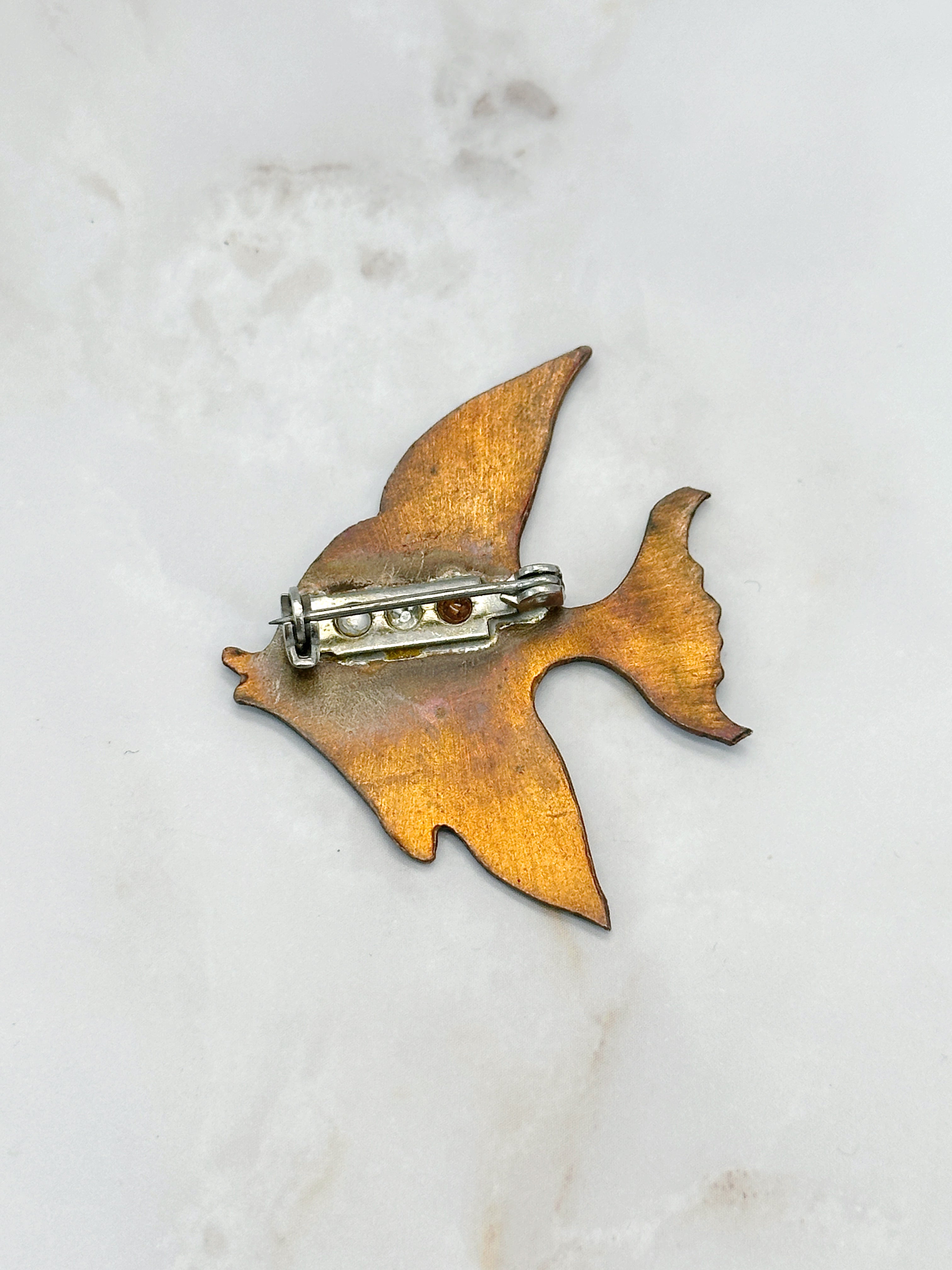 Vintage Skalar Fisch Brosche mit Emaille in Grün & Lila, 70er Jahre