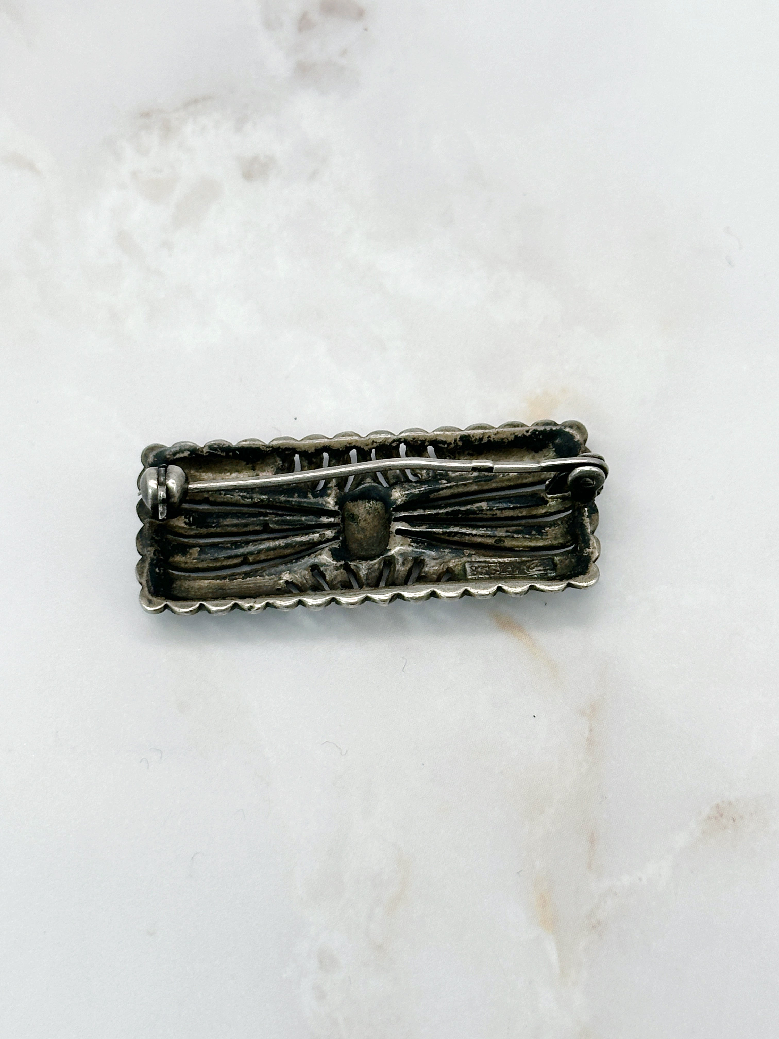 Art Deco brooch silver marcasite bow shape