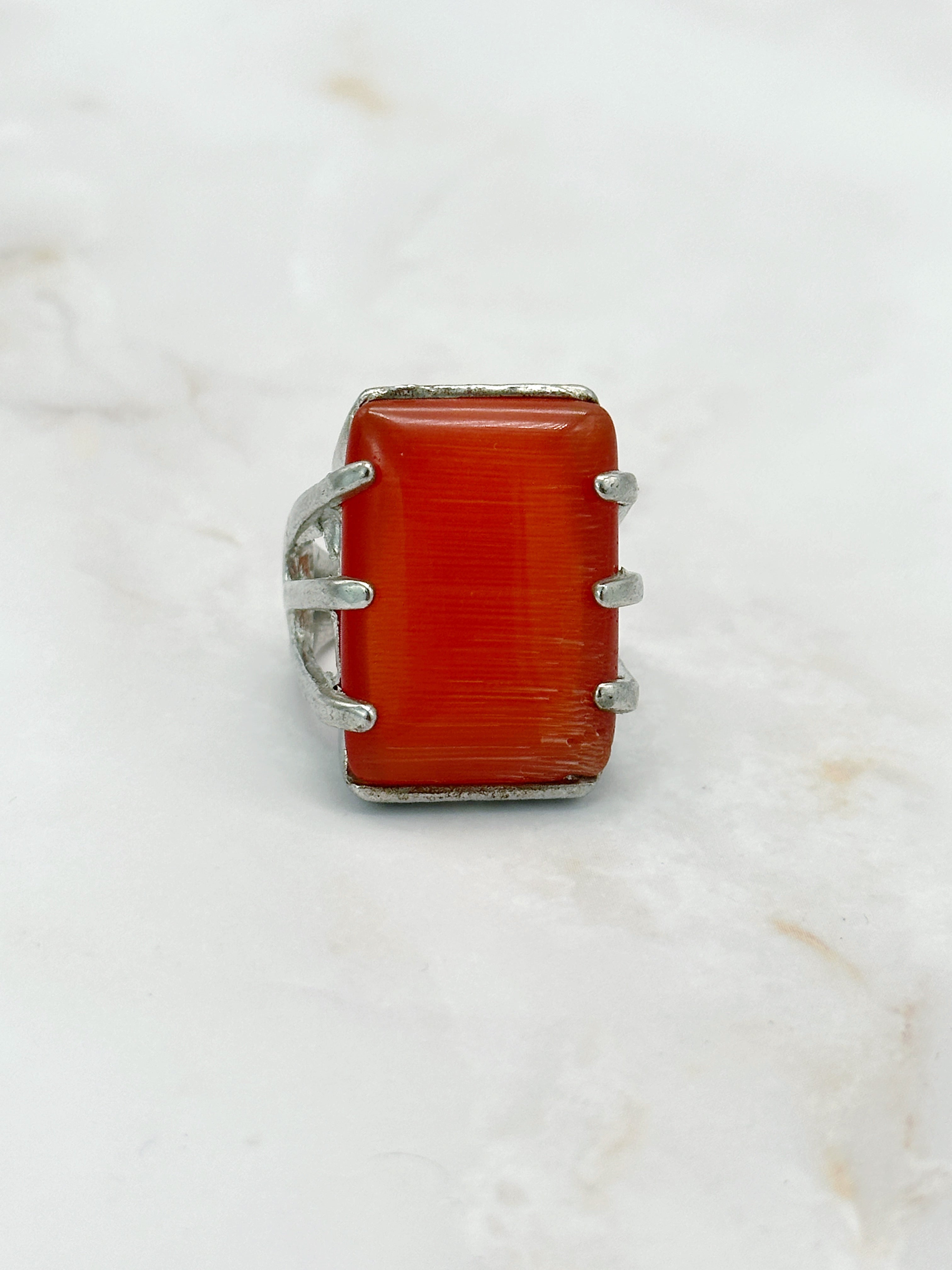 Solid Vintage Statement Ring Orange Glass