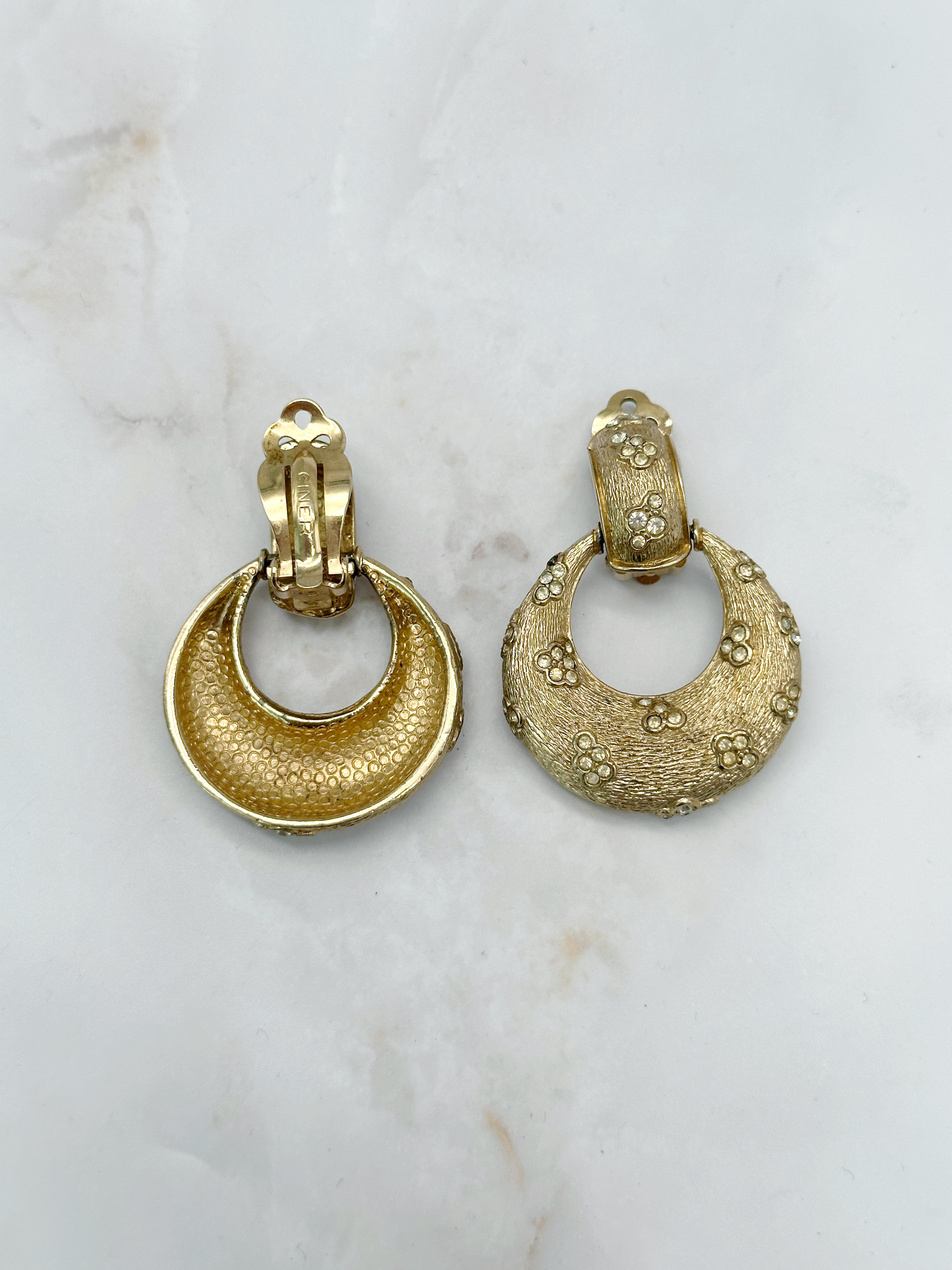 Signed Ciner Doorknocker Gold-Plated Clip-On Earrings