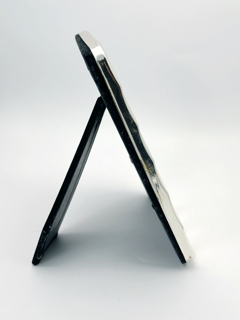 Silver-plated picture frame with striped pattern