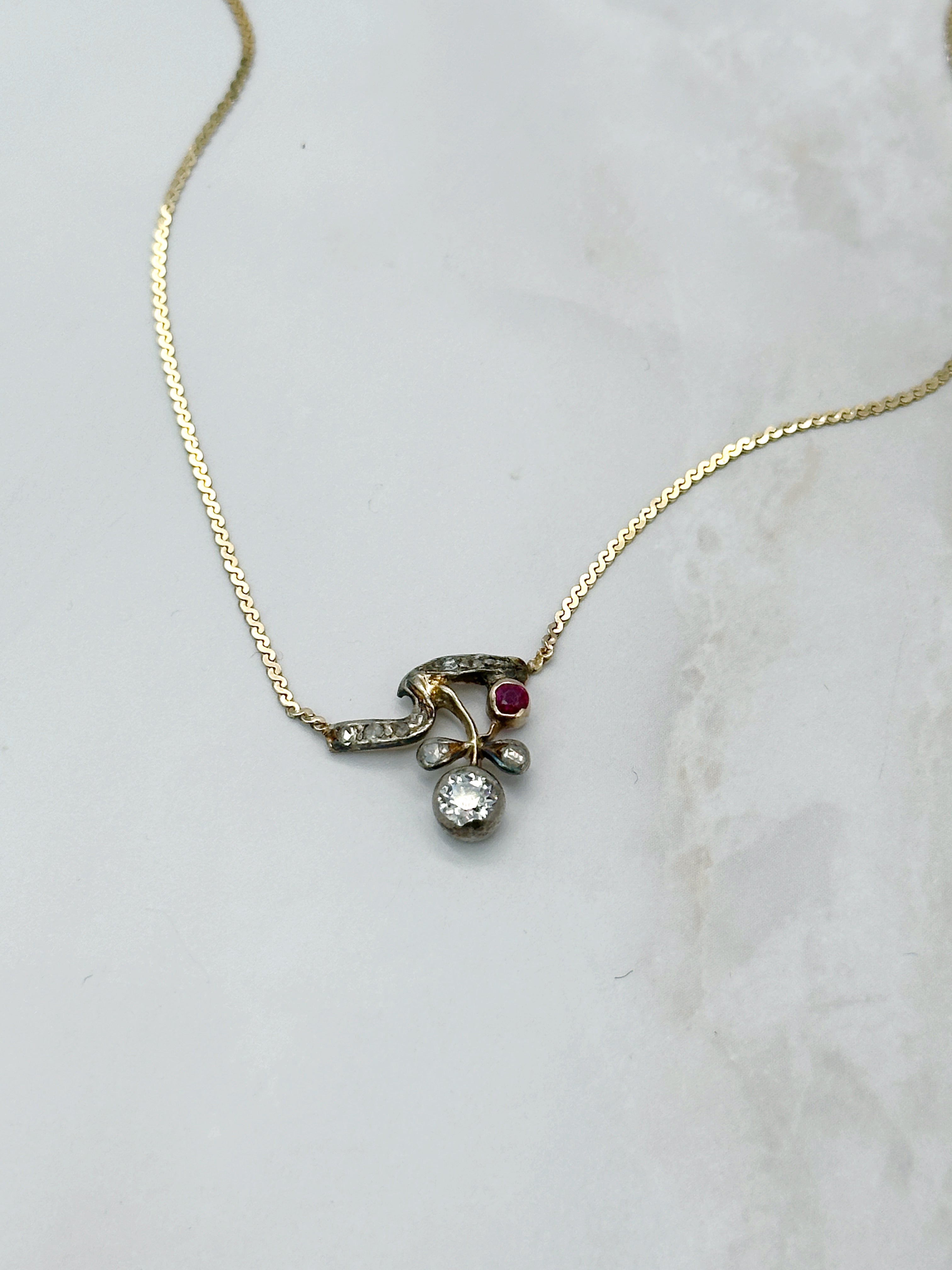 Antique Art Nouveau Necklace Gold Diamond Ruby