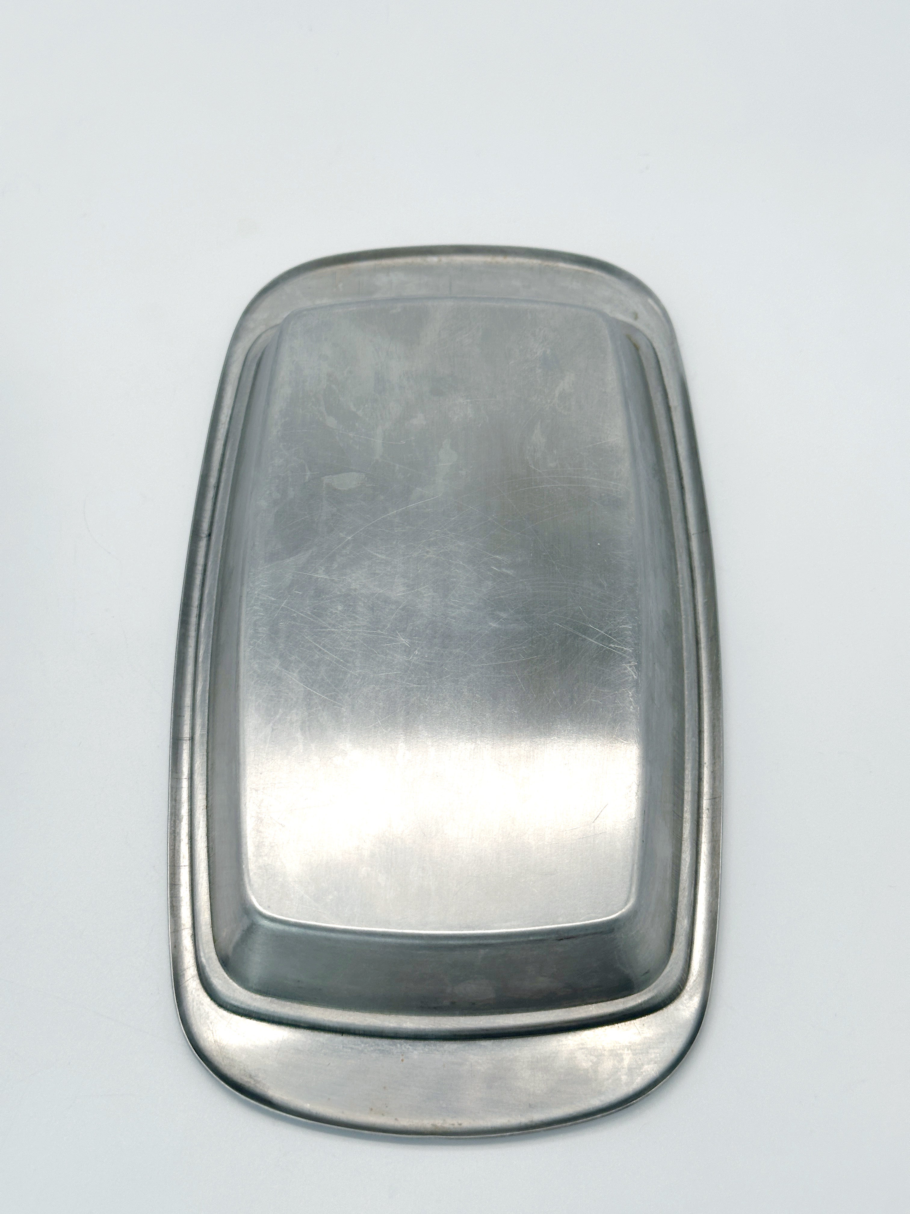Vintage stainless steel butter dish from the 1960s