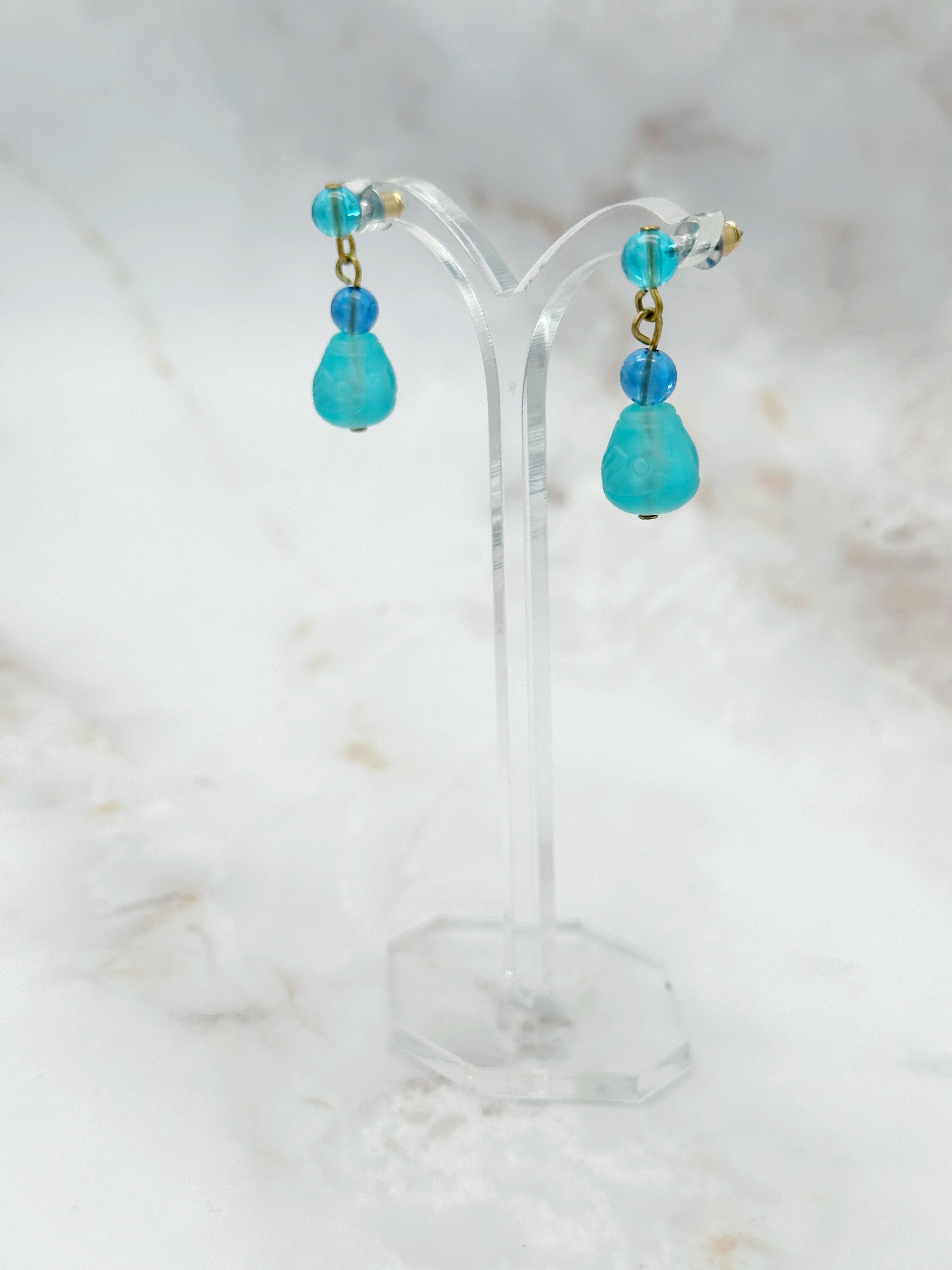 Earrings Engraved Blue Glass