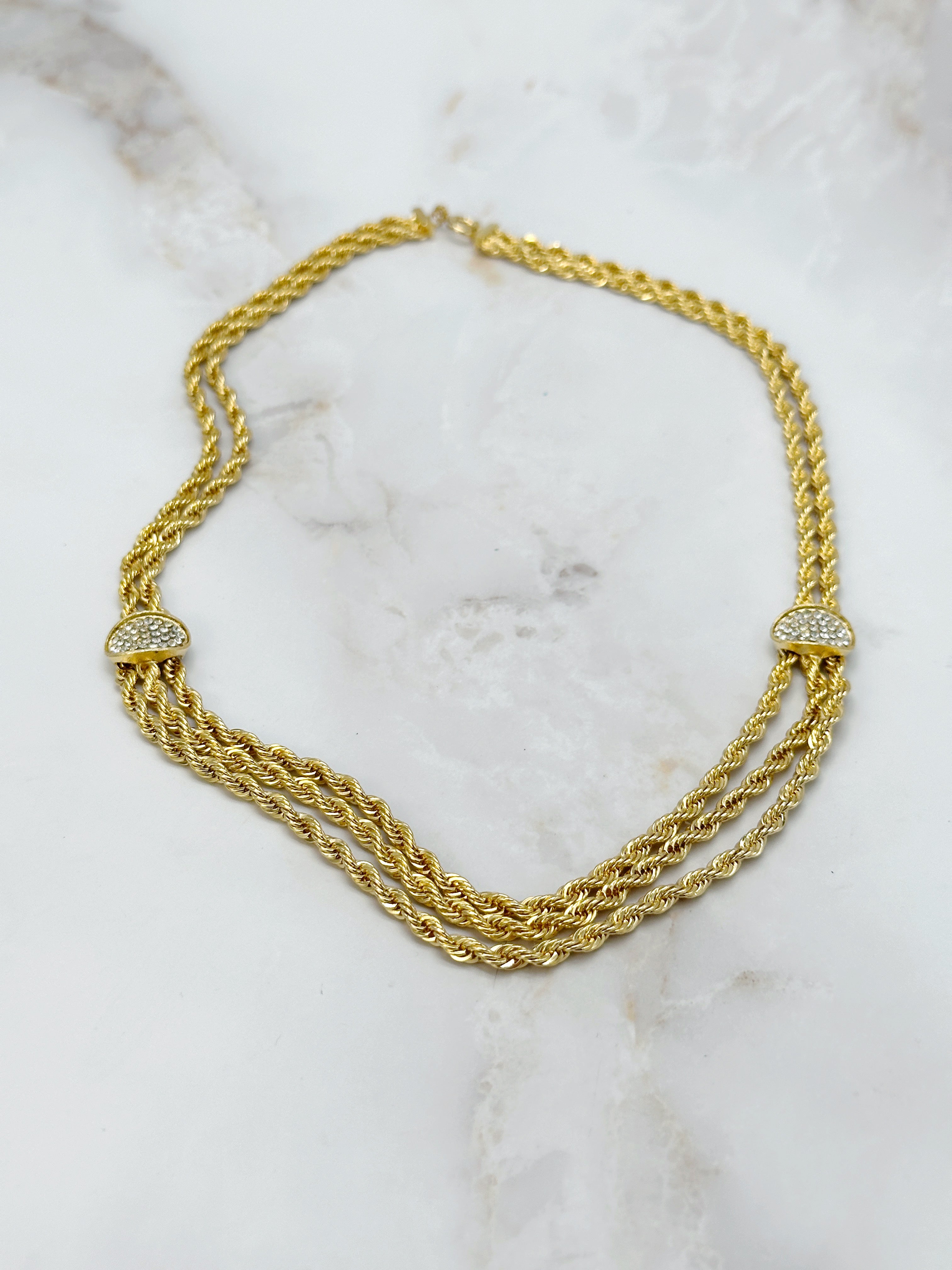 Vintage Wasserfall Halskette Vergoldet mit Strass