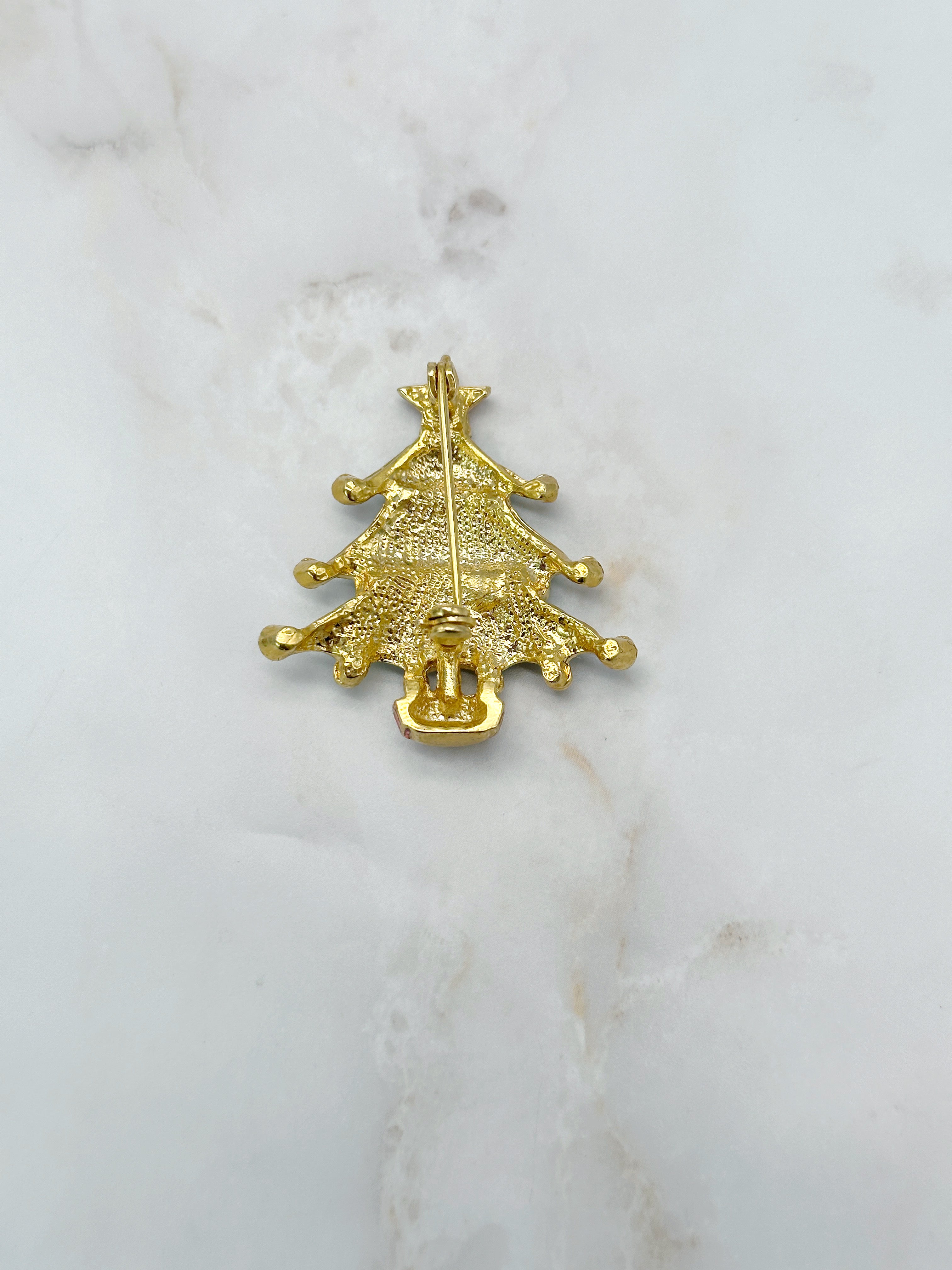 Vintage Christmas tree brooch with rhinestones