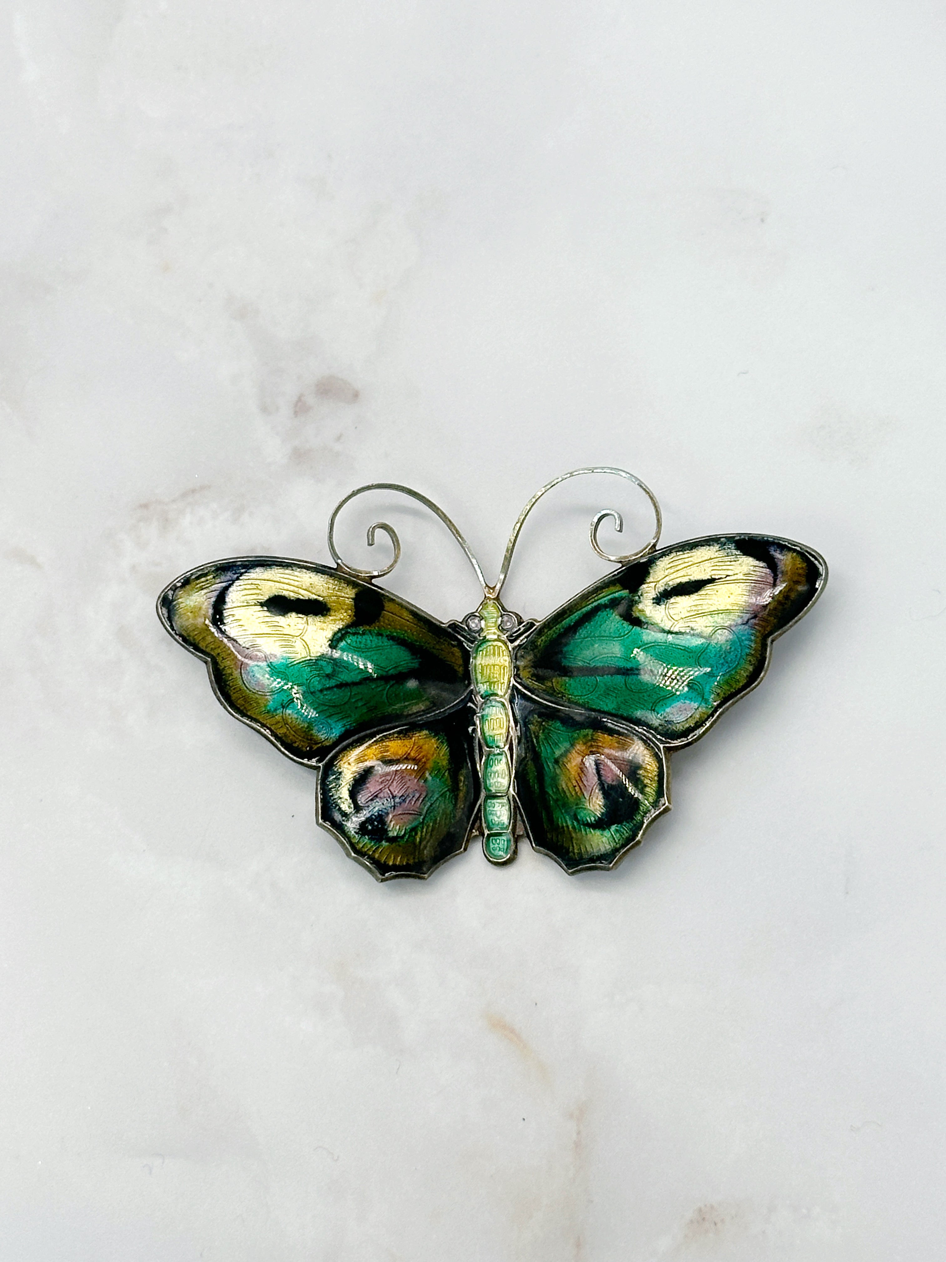 Vintage Enamel Brooch Silver Butterfly David Andersen Norway