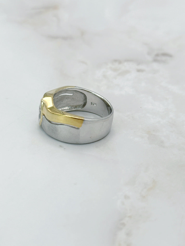 Bicolour Ring, 925 Sterling Silber, Cubic Zirkonia Navette