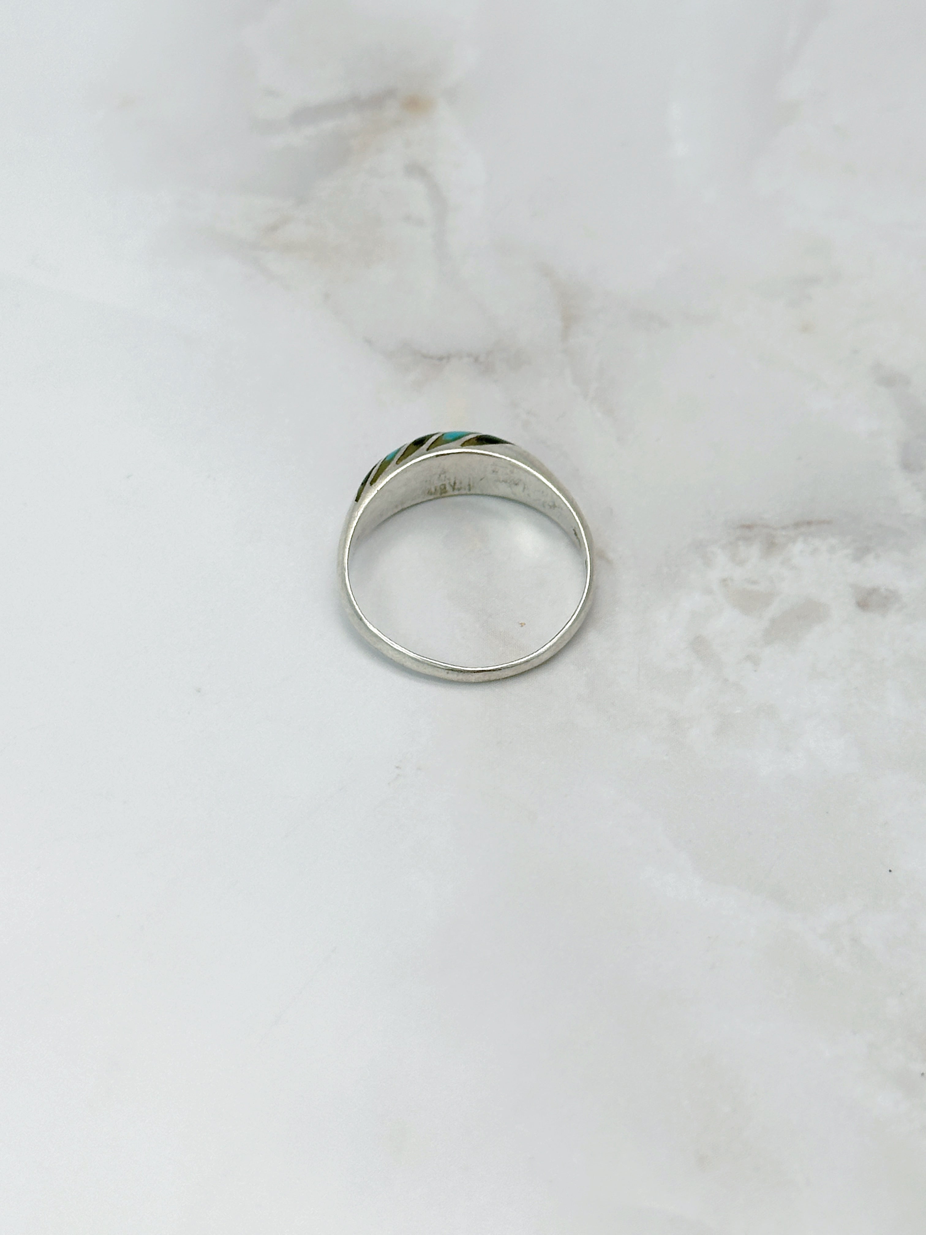 Vintage Silberring 925 mit Streifen-Design in Türkis & Schwarz