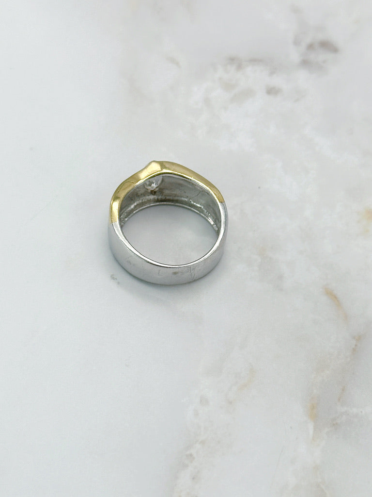 Bicolour Ring, 925 Sterling Silber, Cubic Zirkonia Navette