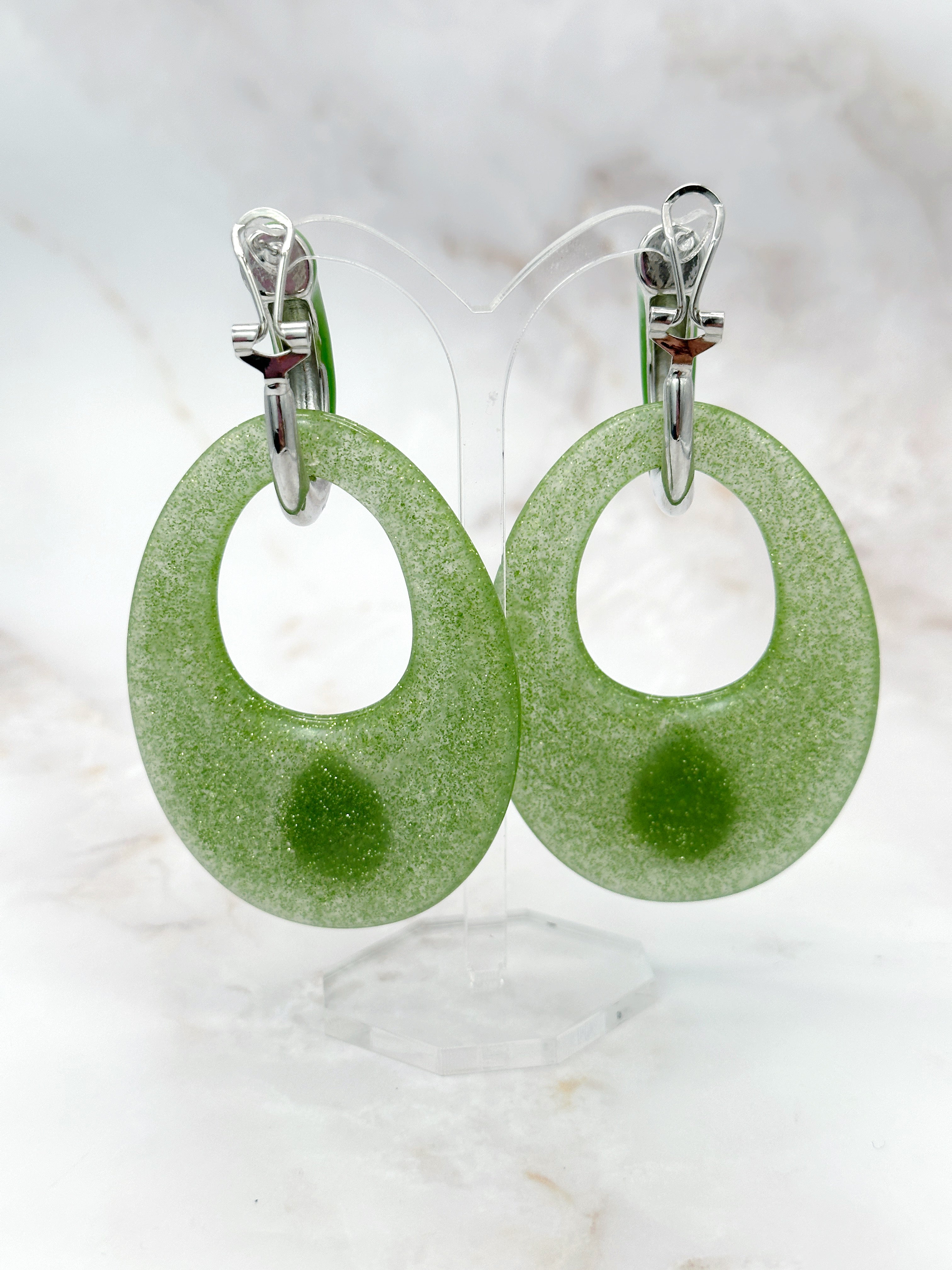 Vintage Statement Ohrhänger Apfelgrün Abnehmbar