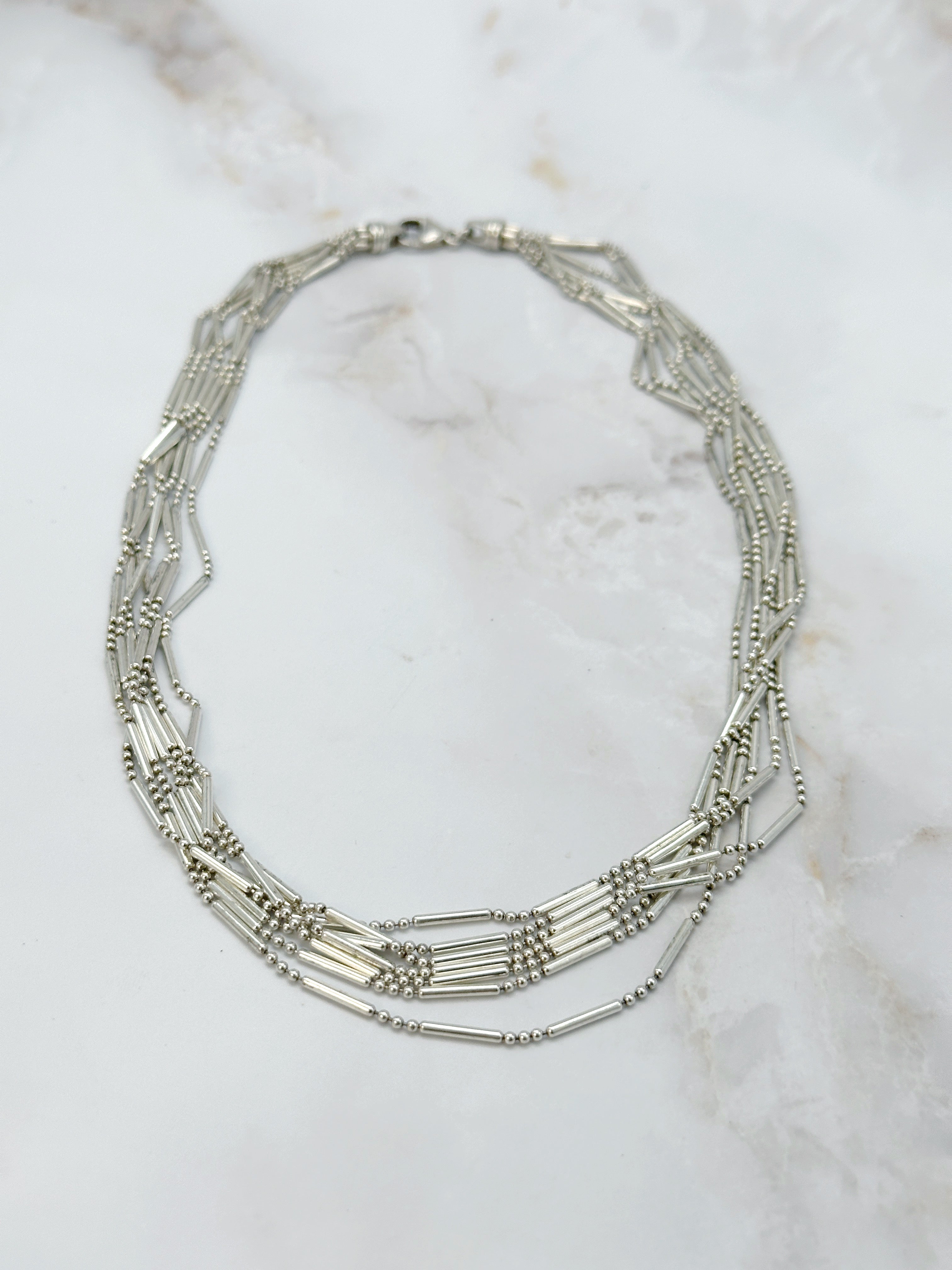 Seven-row silver chain 925 with bars & balls