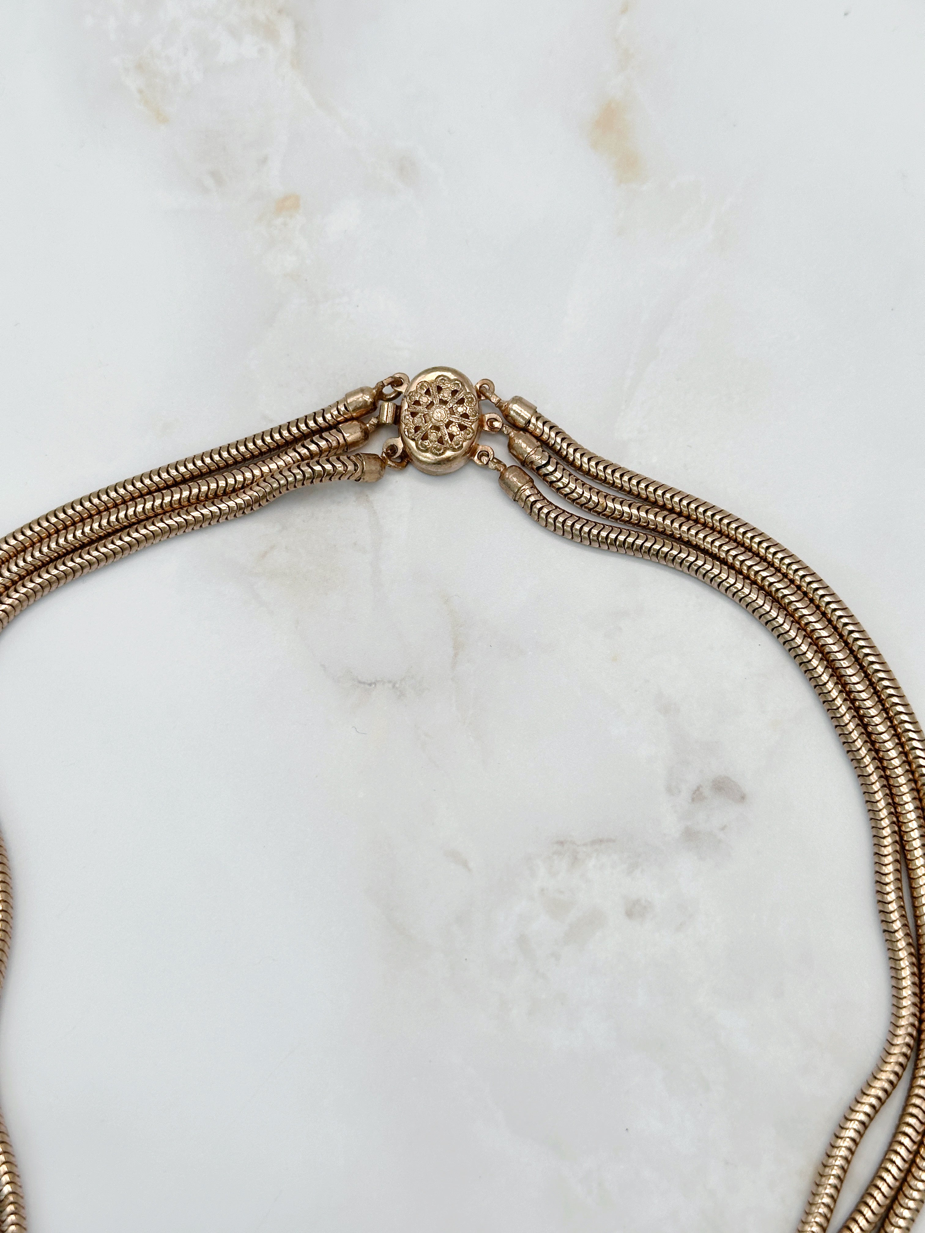 Vintage Schlangenkette Dreifach Vergoldet mit Zierverschluss