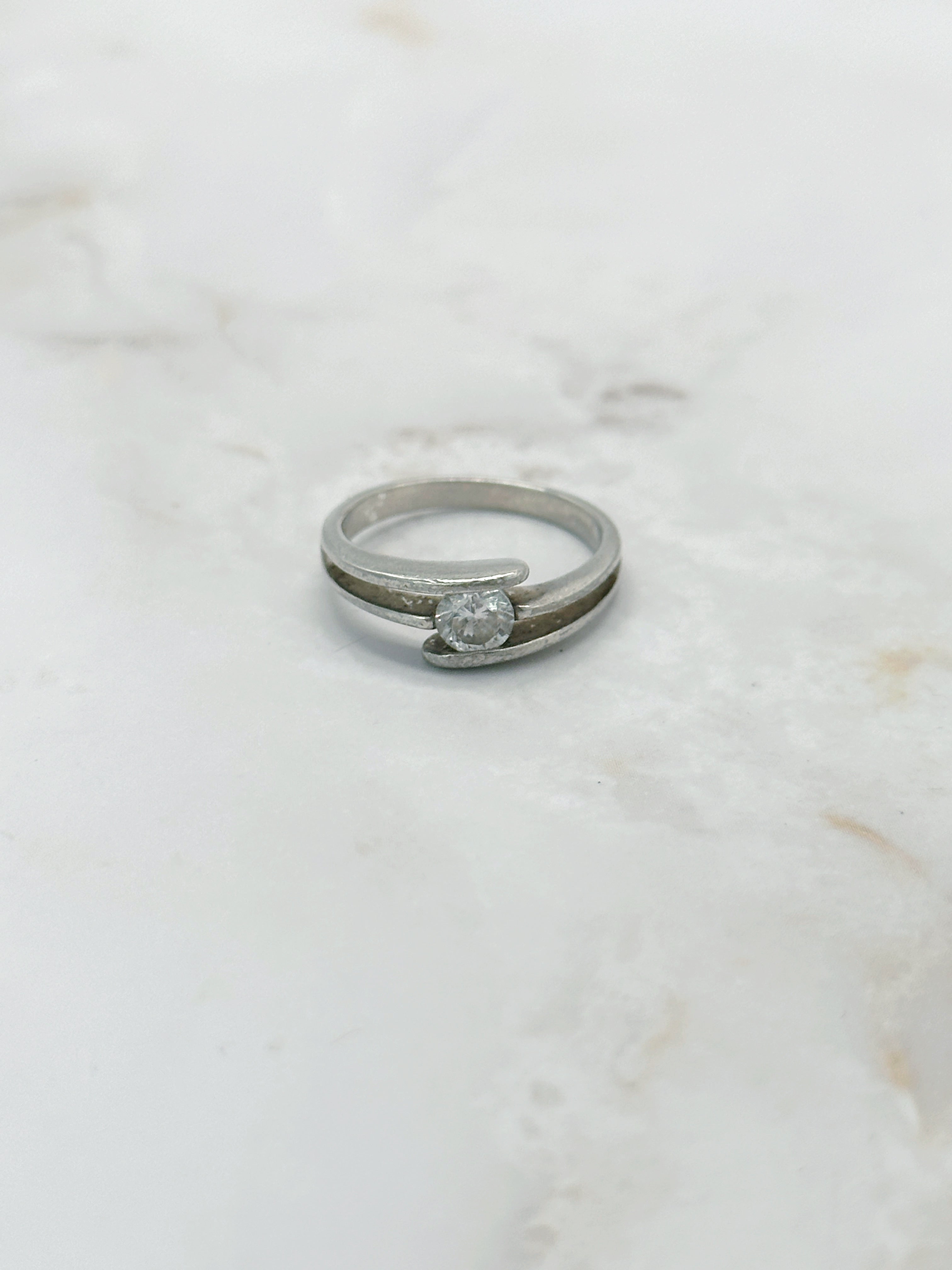 Vintage Ring 925 Sterling Silber mit funkelndem Glaskristall