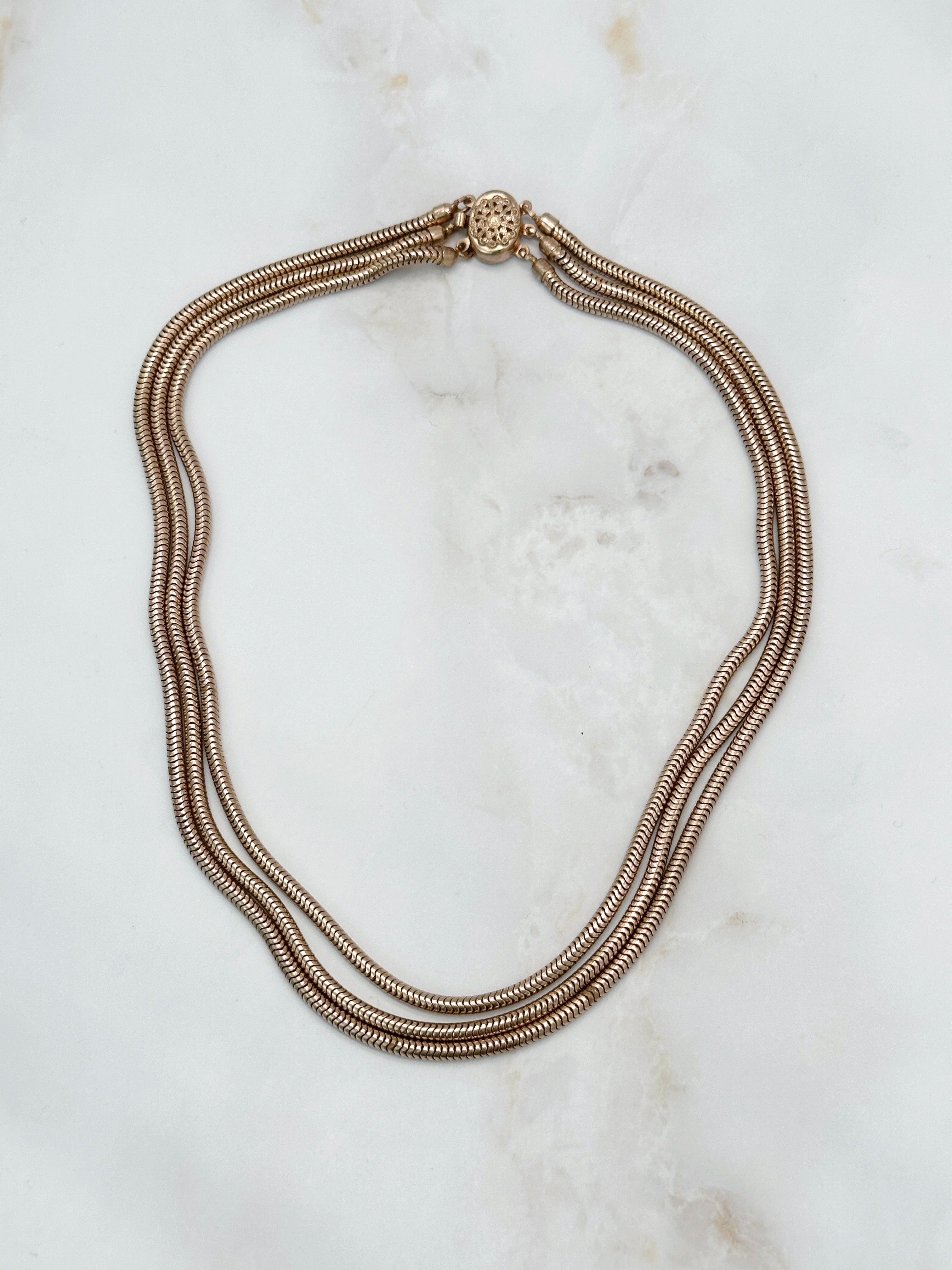 Vintage Schlangenkette Dreifach Vergoldet mit Zierverschluss