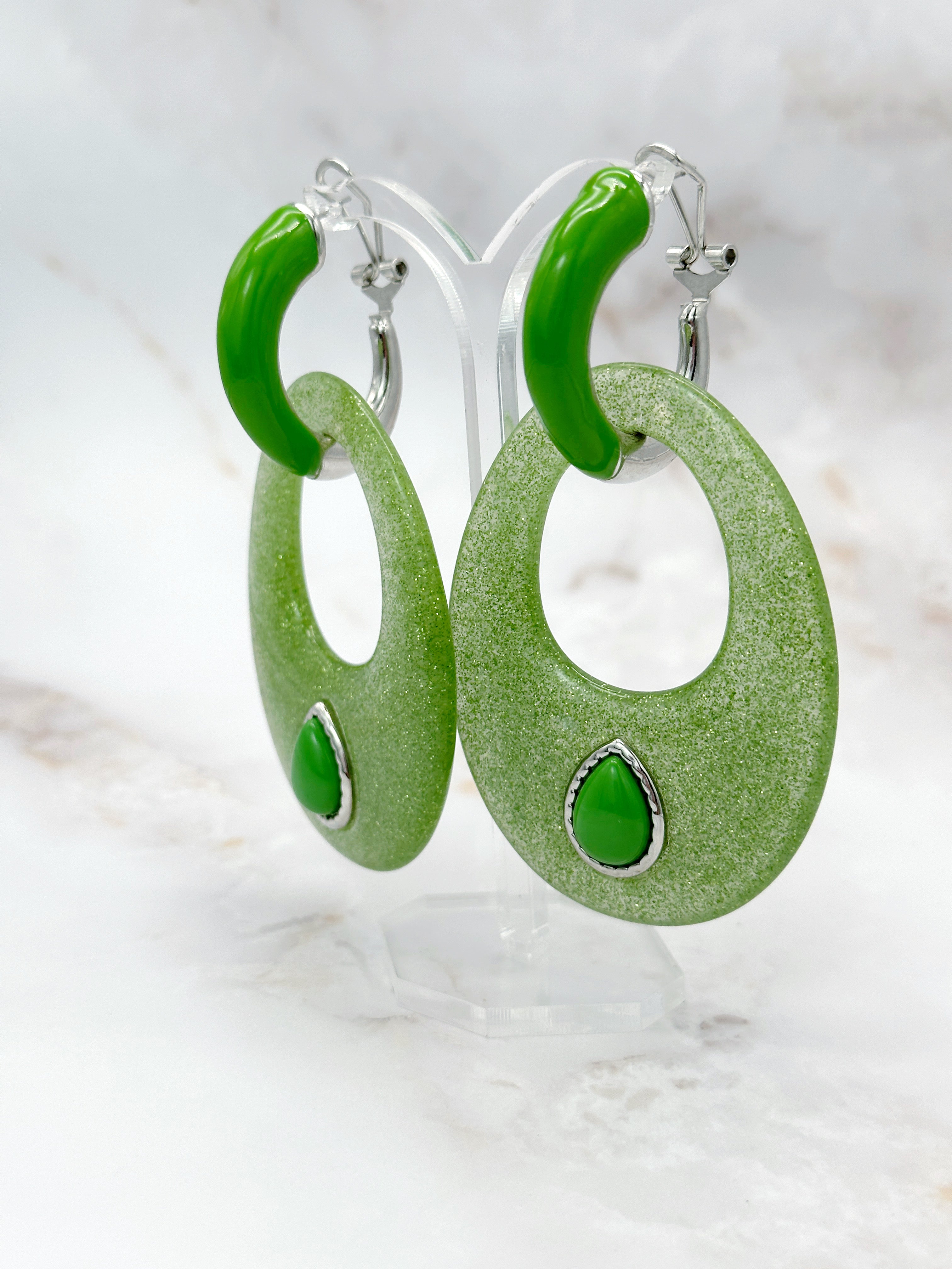 Vintage Statement Ohrhänger Apfelgrün Abnehmbar