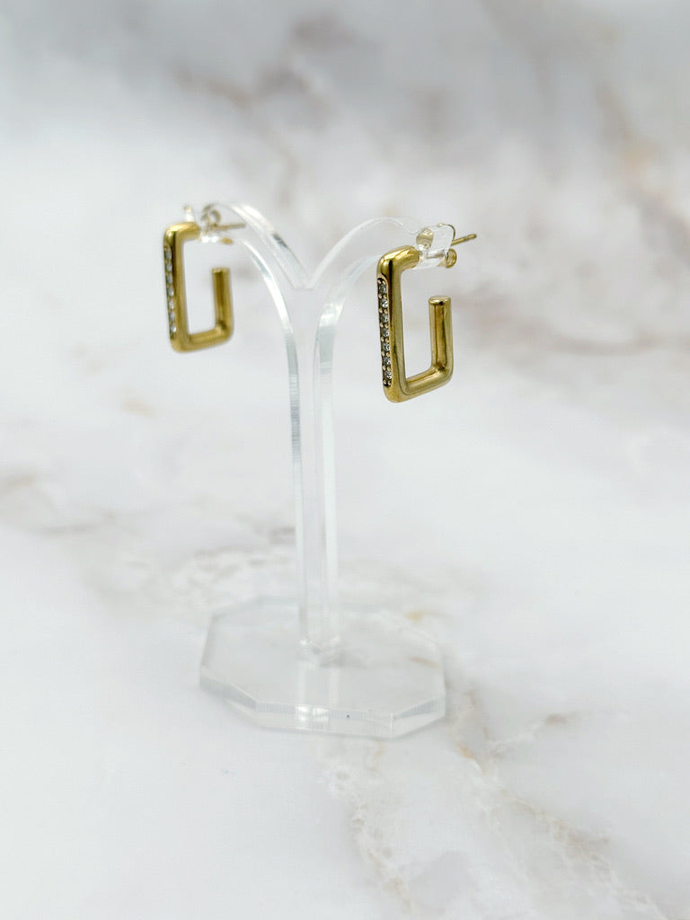 Eckige Creolen mit Strass