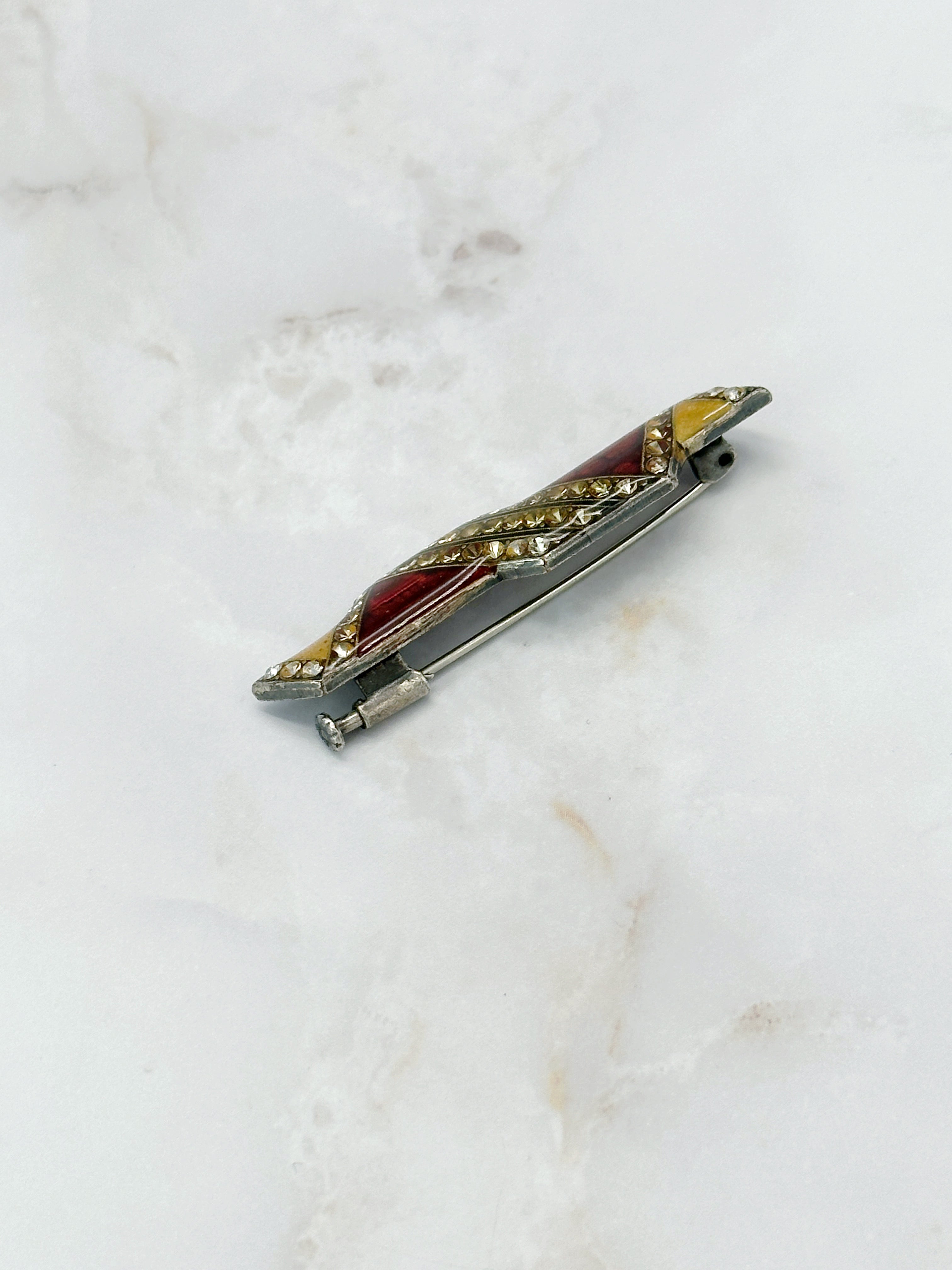 Vintage Stabbrosche Emaille & Strass Versilbert