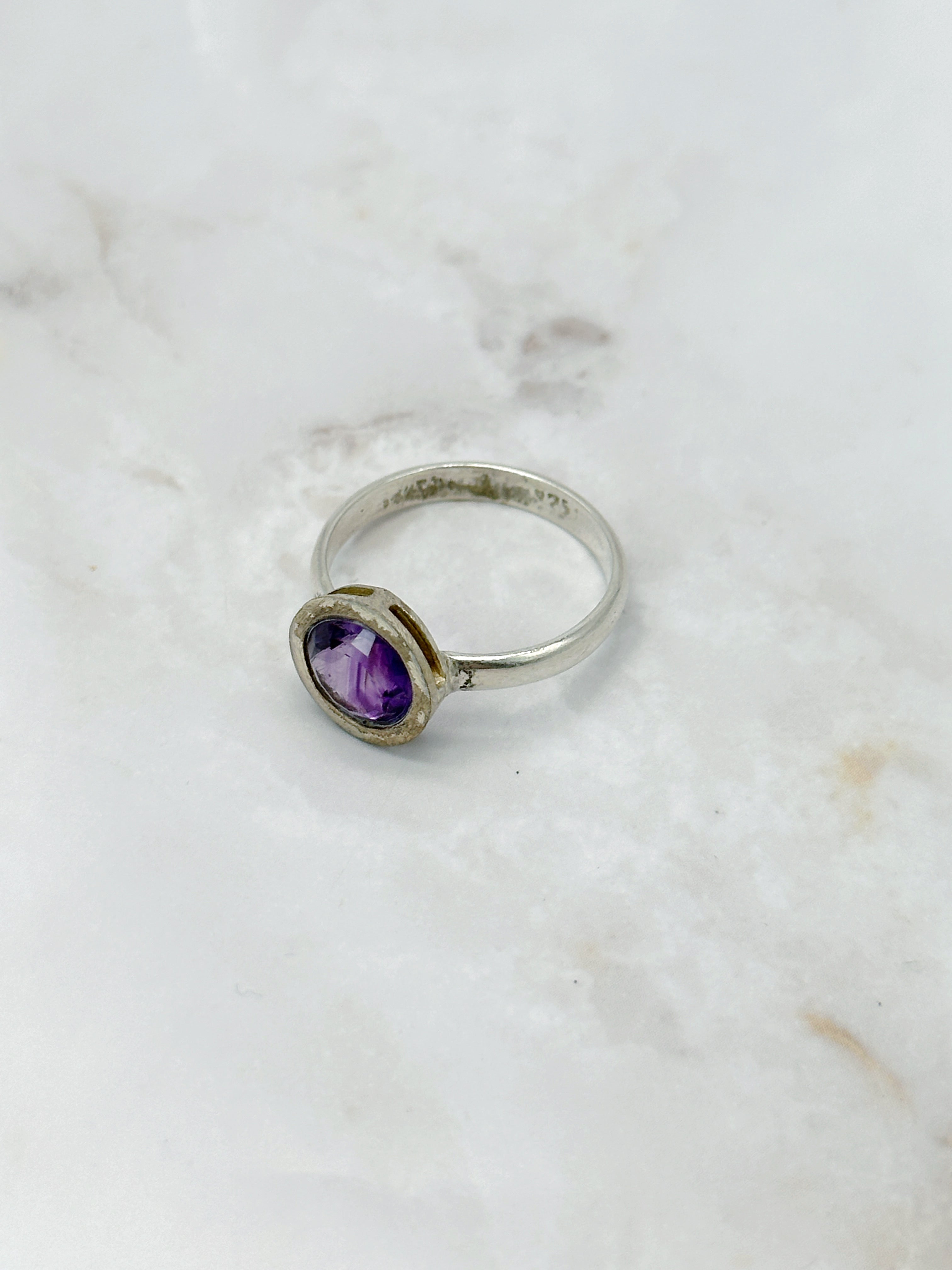 Vintage Silberring 925 mit rundem Amethyst