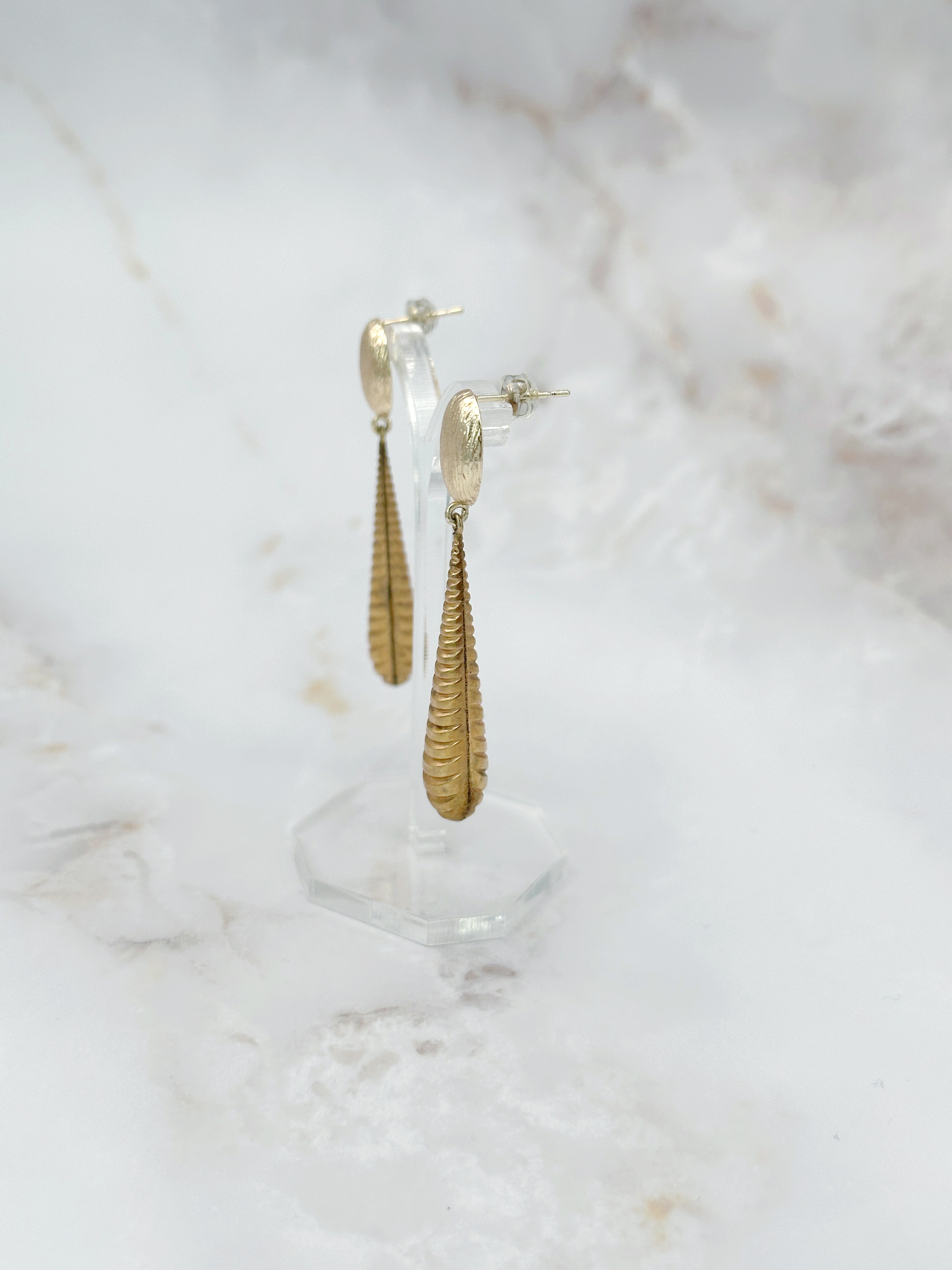 Earrings with long gold-plated drop