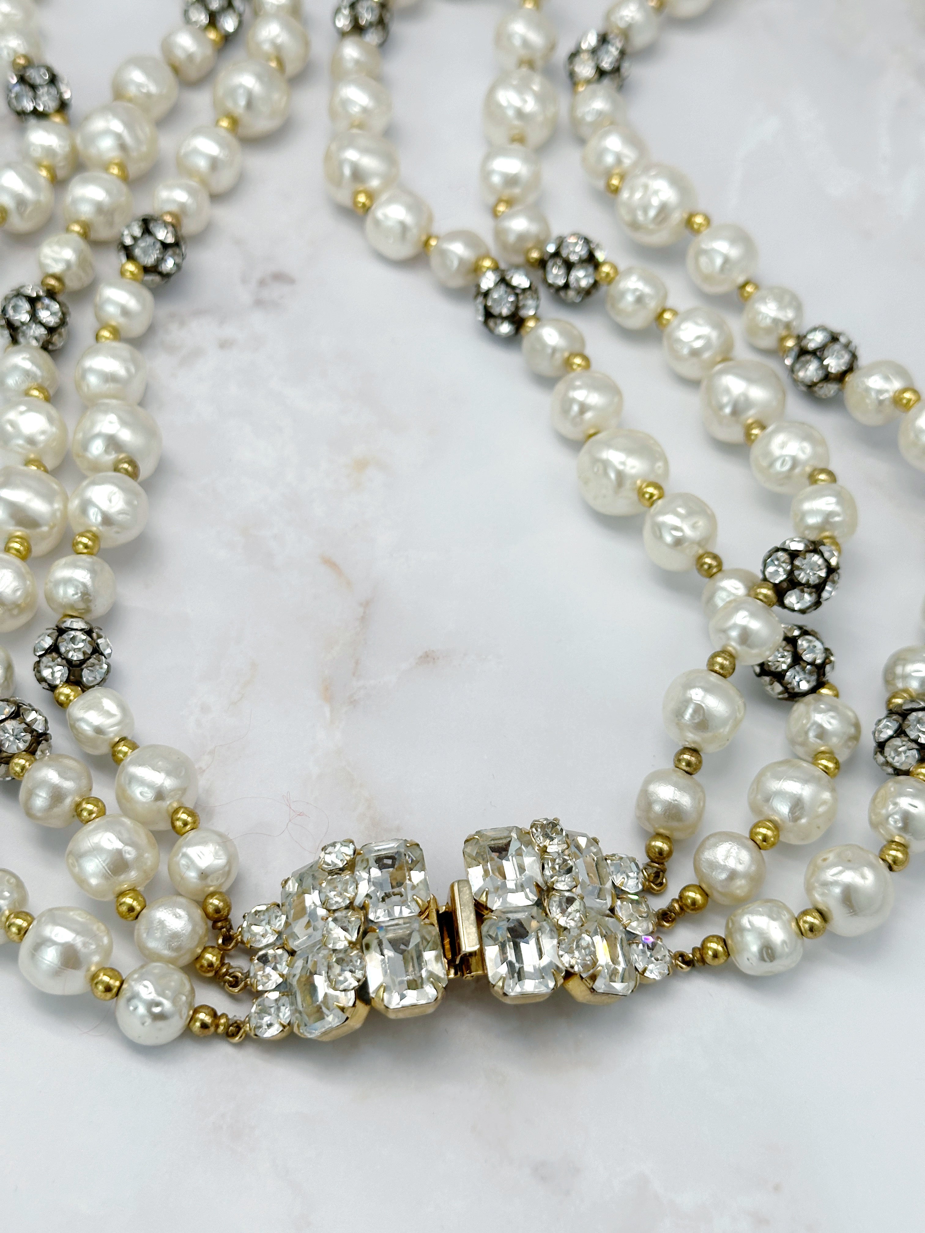 Vintage Statement Halskette mit Strass & Kunstperlen