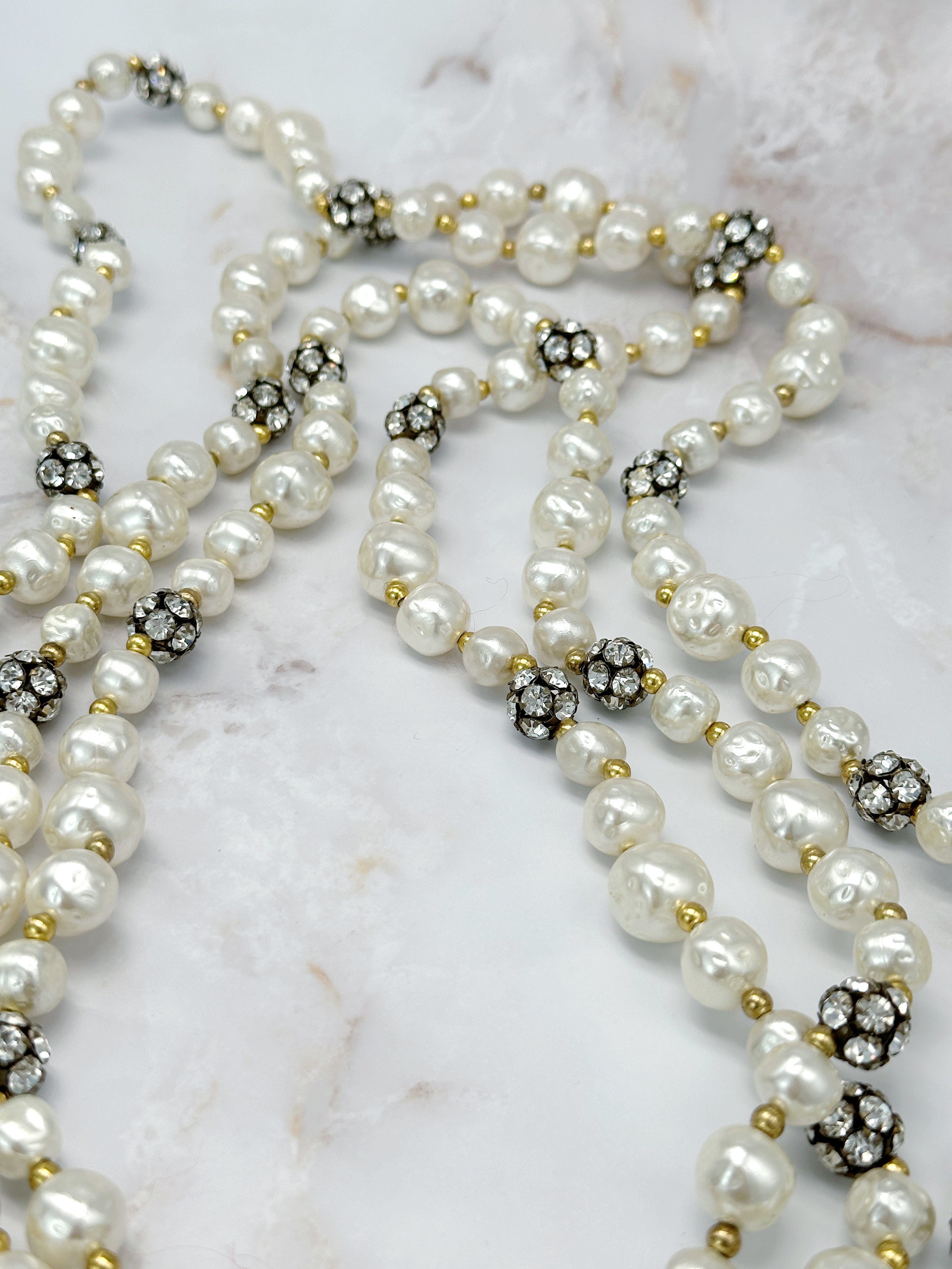 Vintage Statement Halskette mit Strass & Kunstperlen