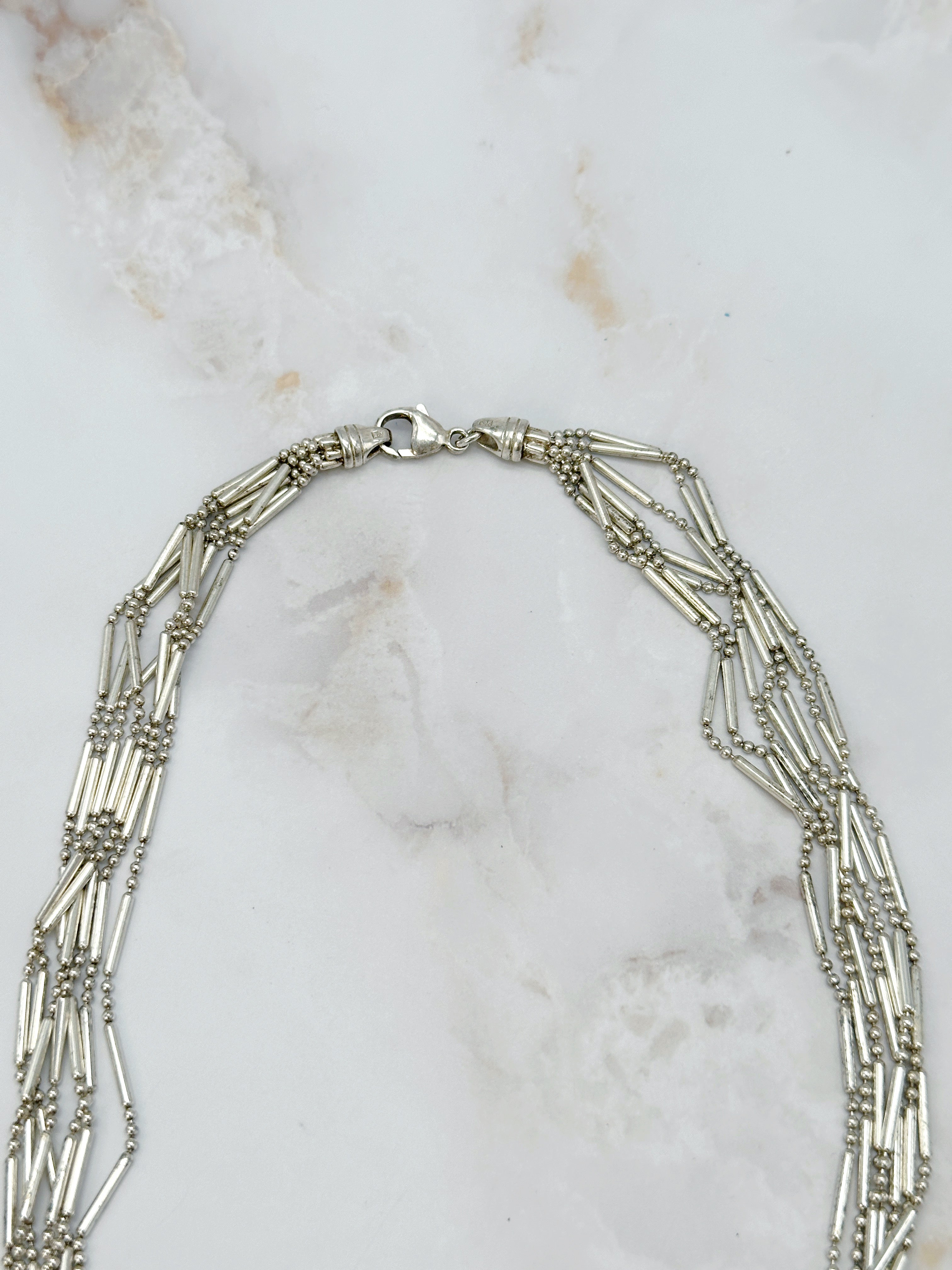 Seven-row silver chain 925 with bars & balls