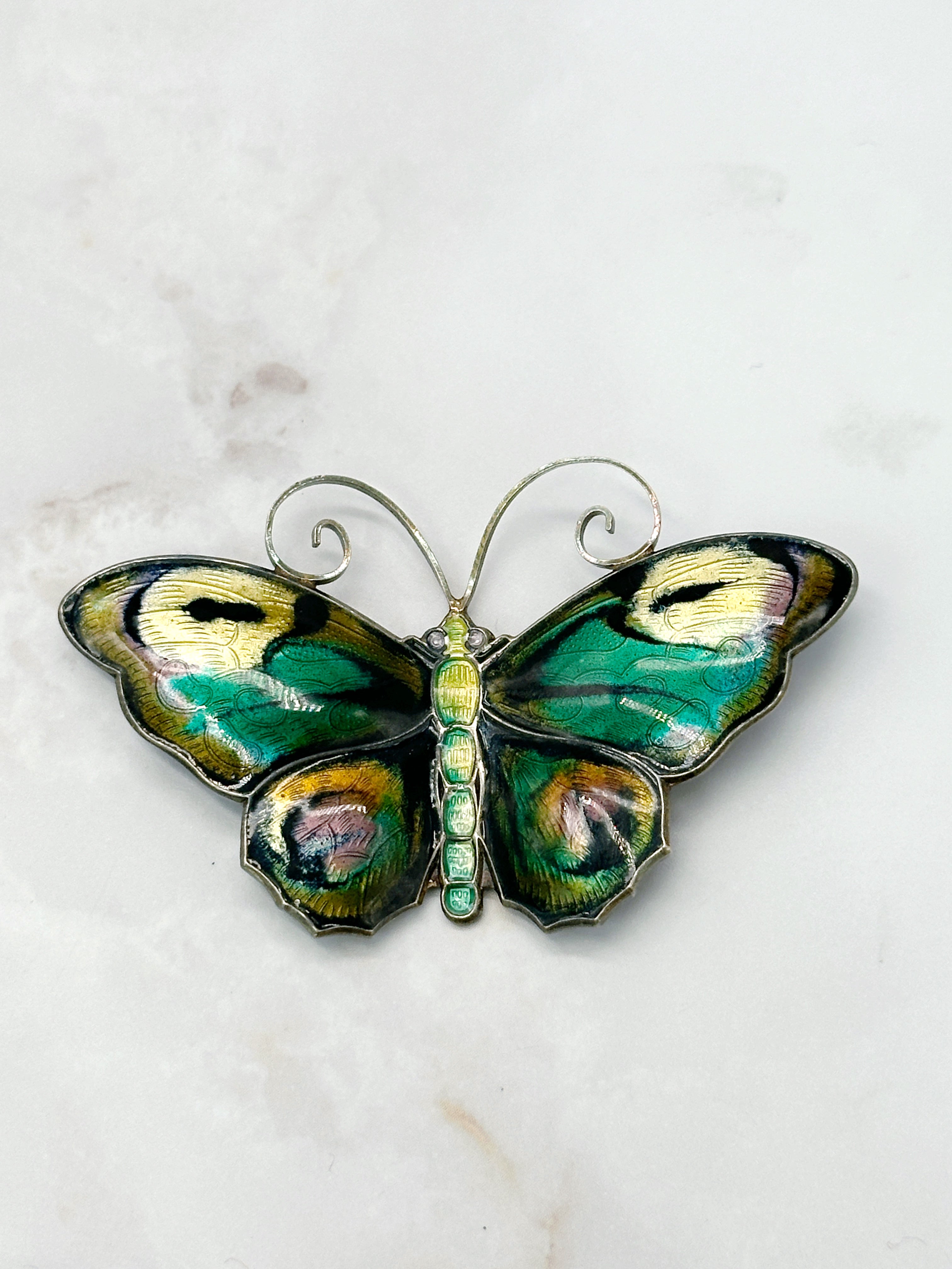 Vintage Enamel Brooch Silver Butterfly David Andersen Norway
