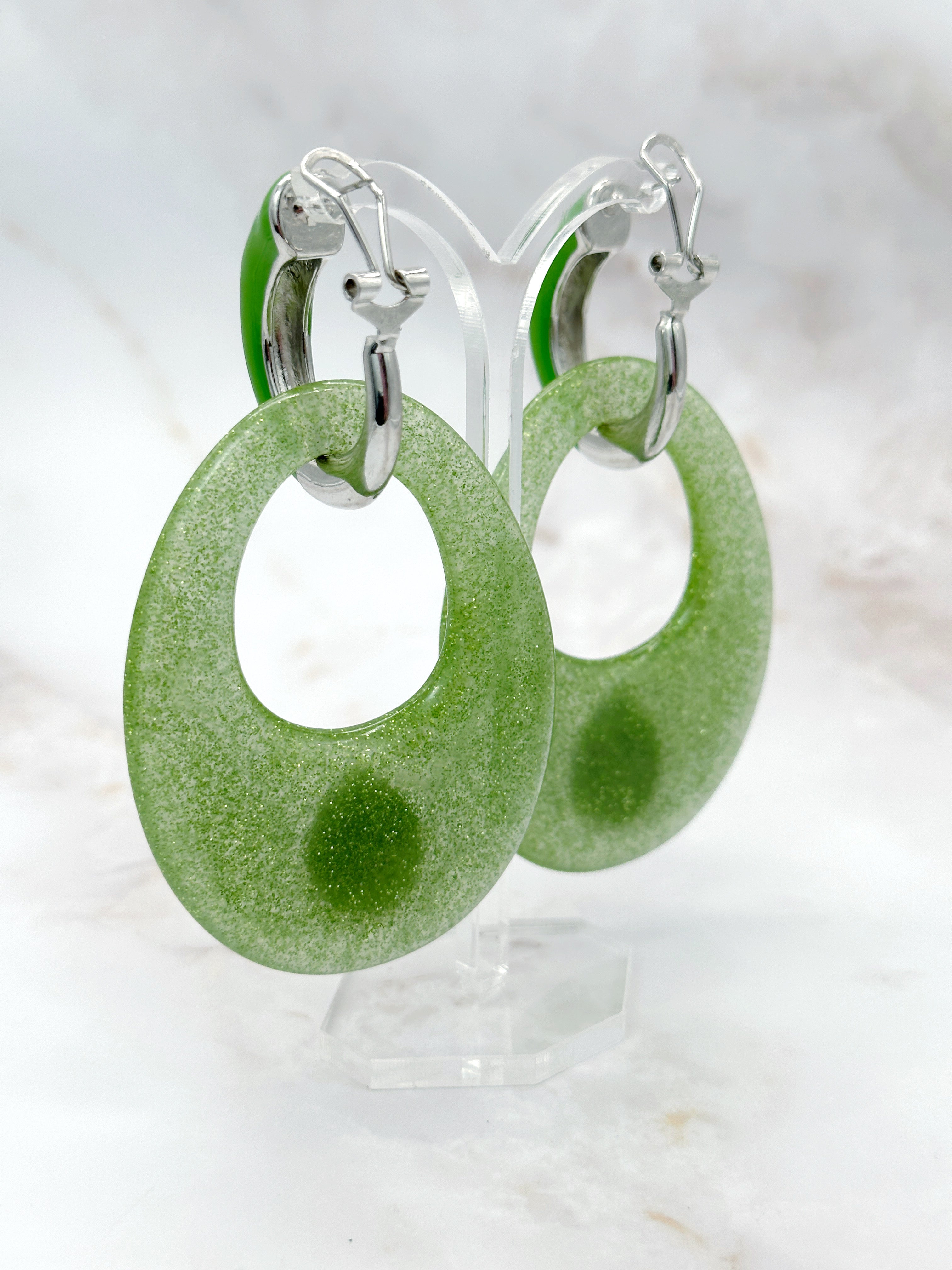 Vintage Statement Ohrhänger Apfelgrün Abnehmbar