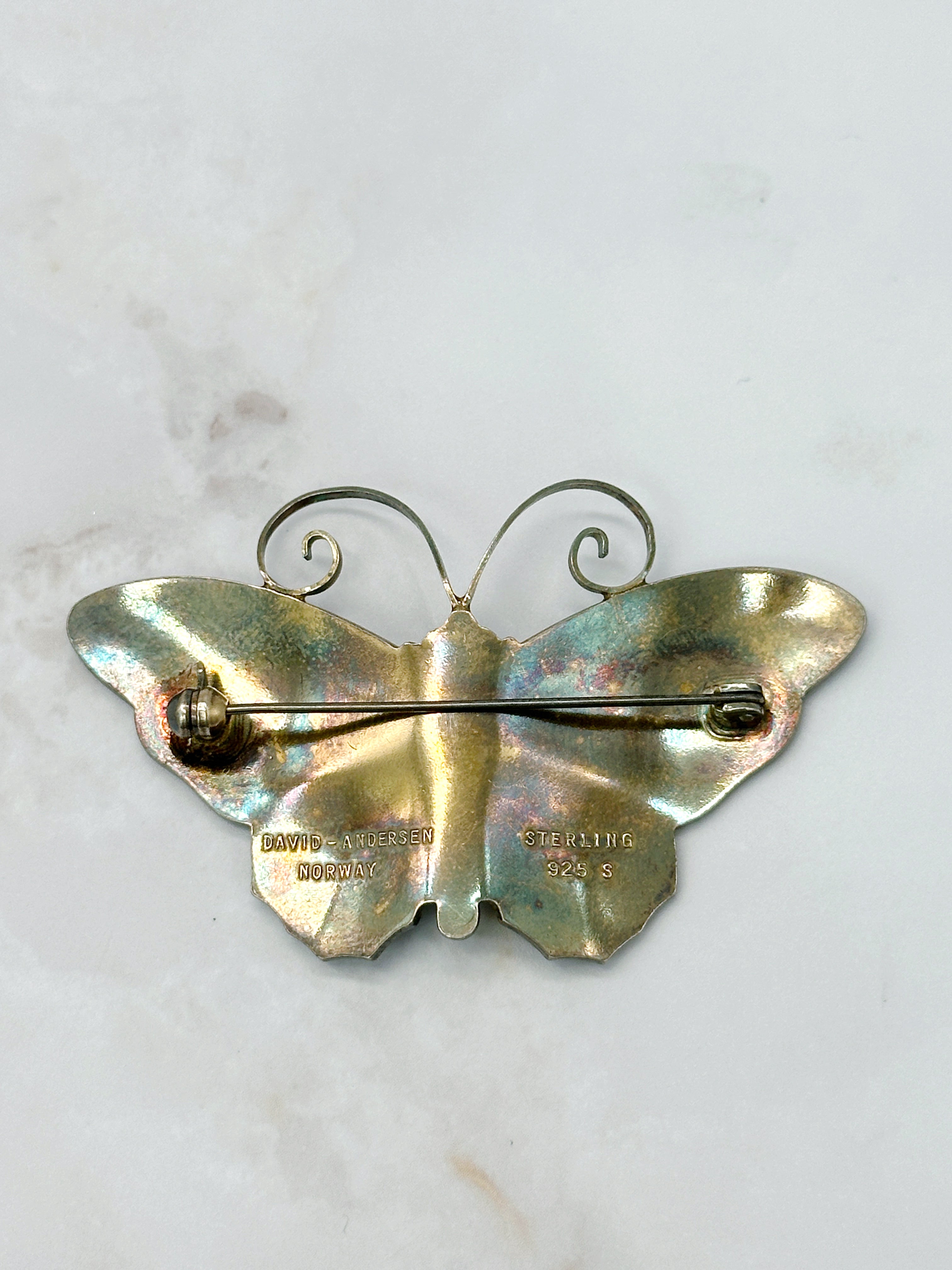 Vintage Enamel Brooch Silver Butterfly David Andersen Norway