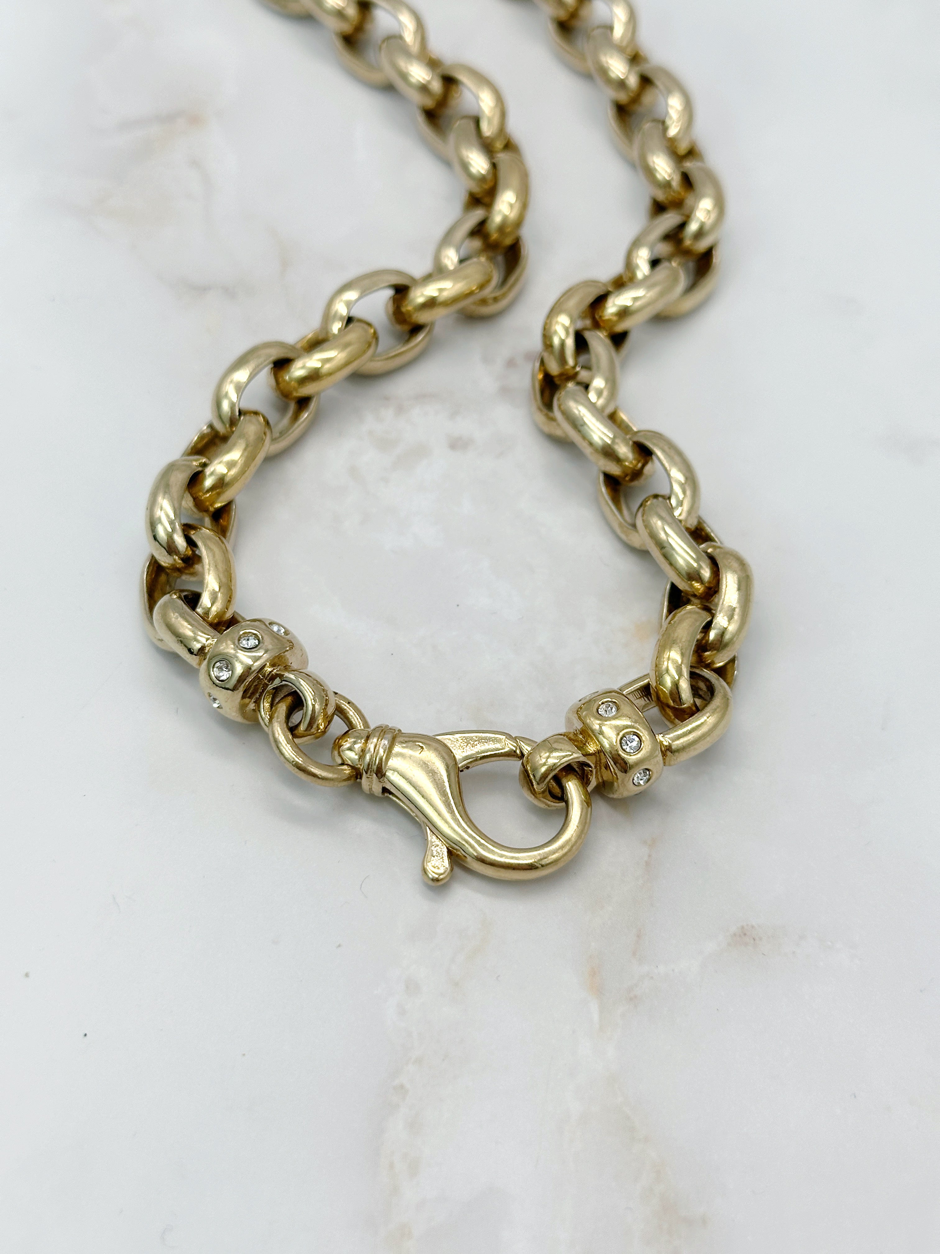 Chunky vintage necklace with rhinestones and lobster clasp