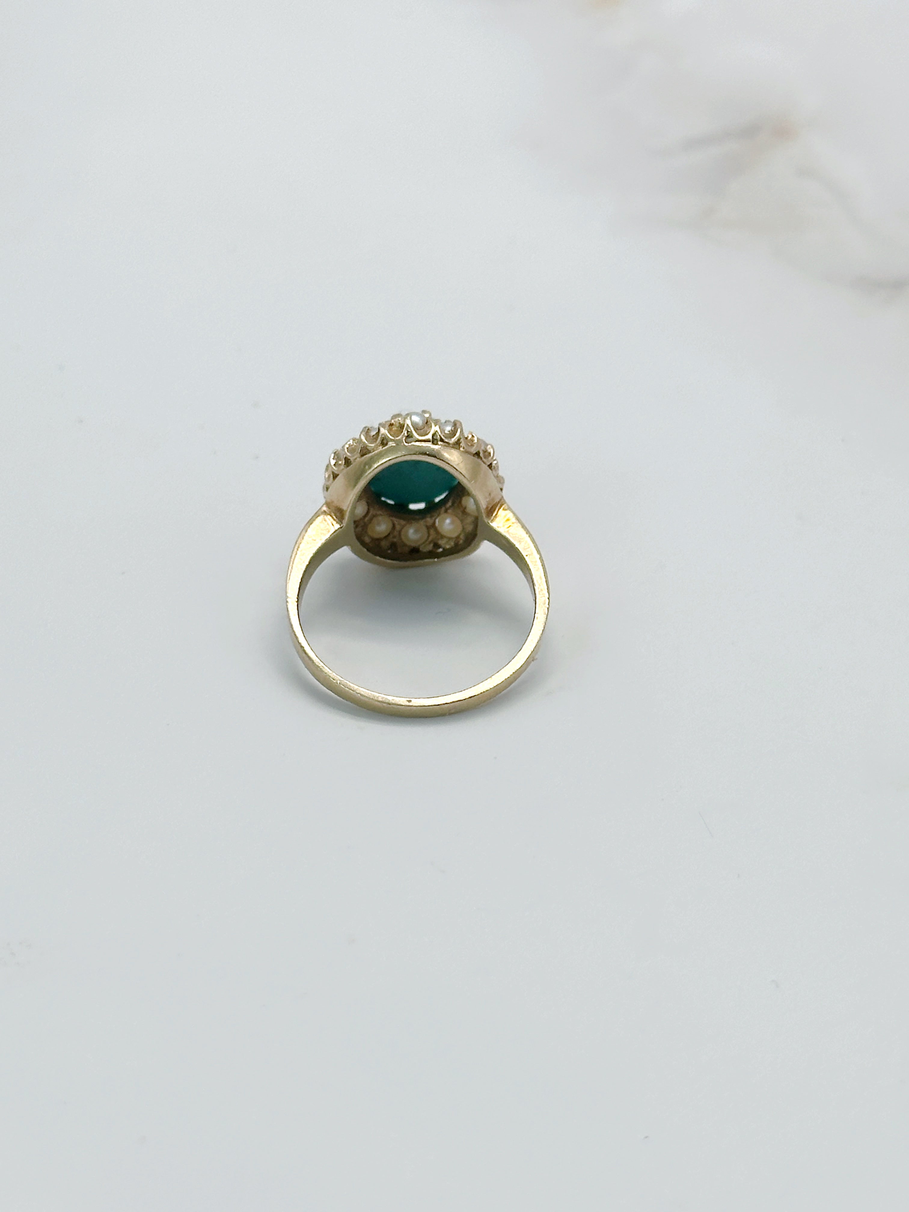 Vintage Ring in 585 Gelbgold mit Türkis und Zuchtperlen