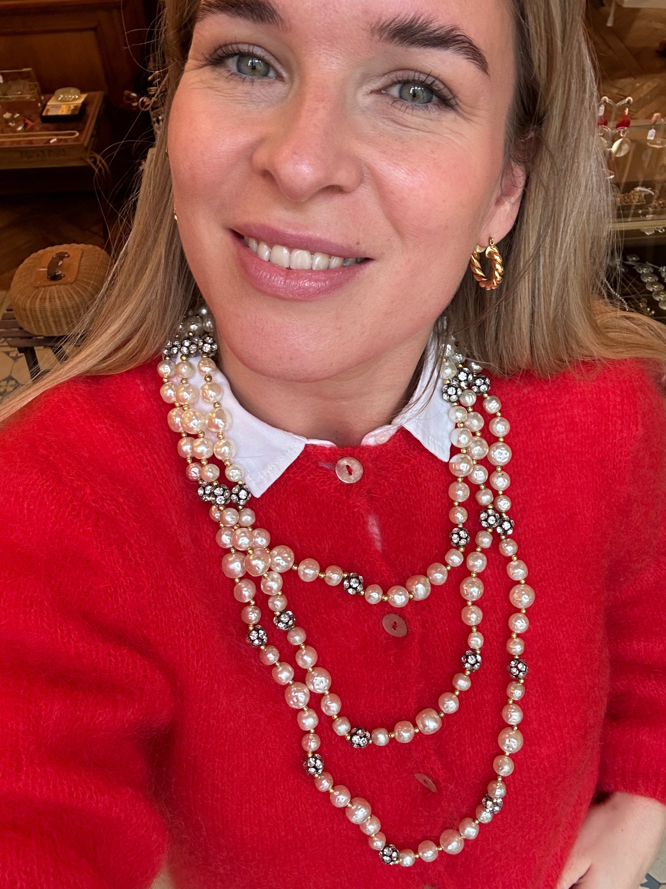 Vintage Statement Halskette mit Strass & Kunstperlen