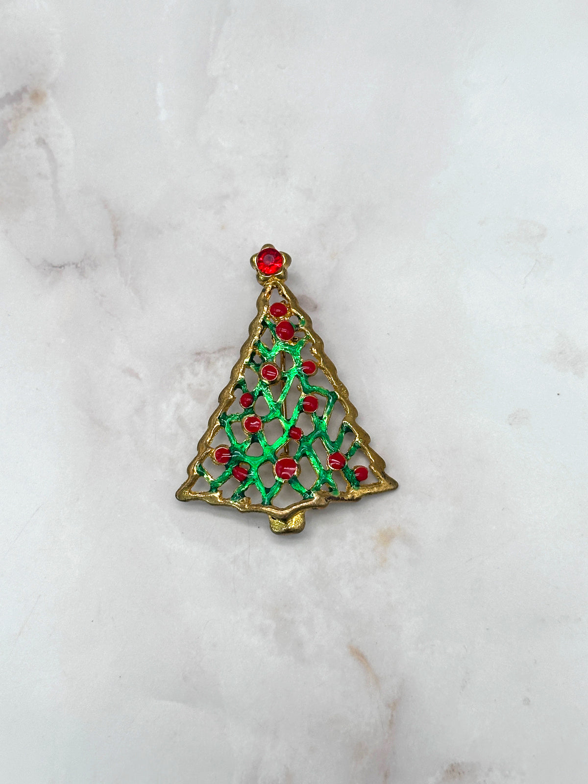 Vergoldete Christbaumbrosche mit Emaille