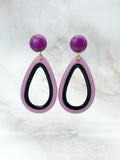 Vintage Ohrclips in Tropfenform mit Violett und Schwarz