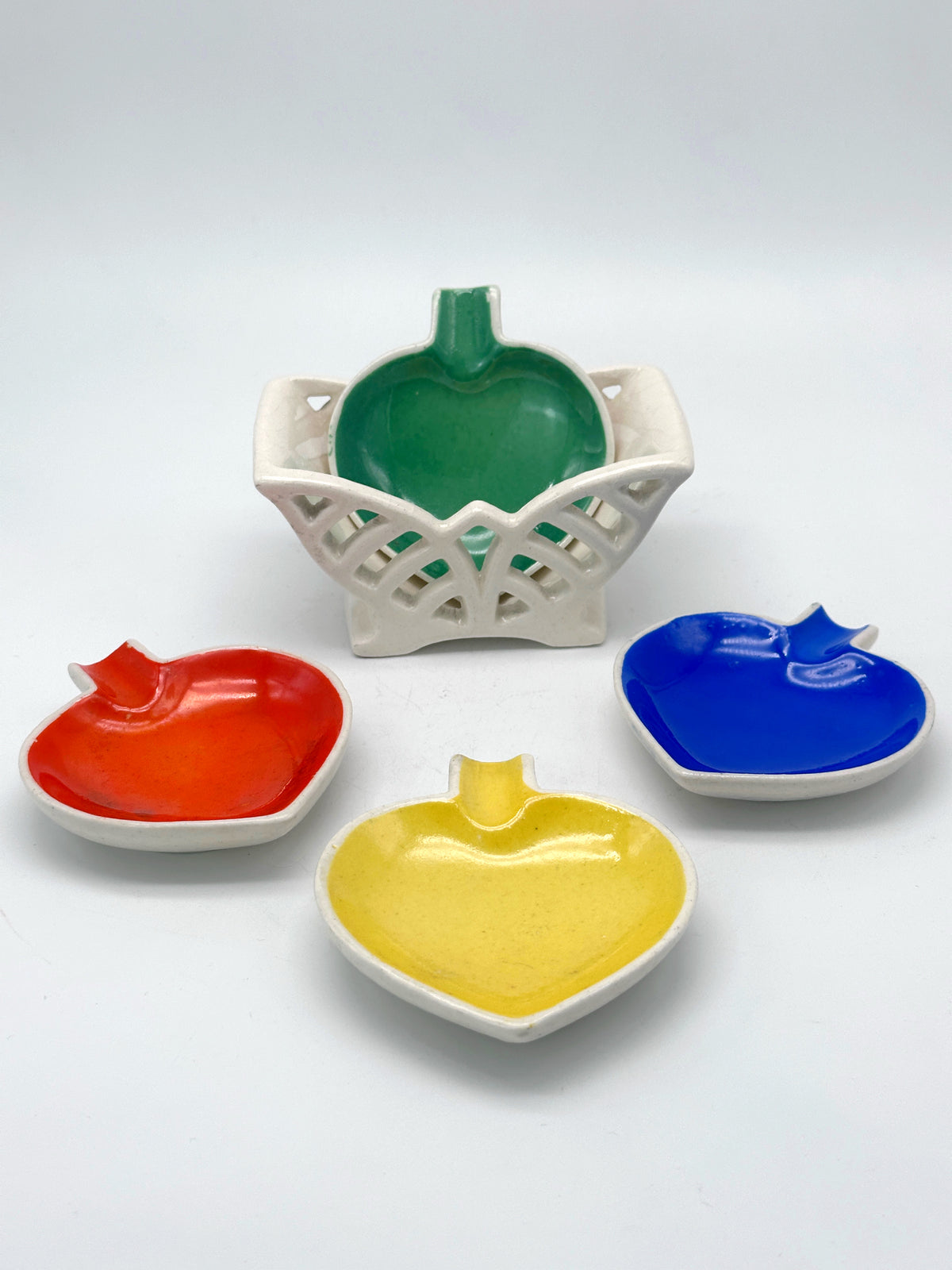Vintage Aschenbecher-Set aus Keramik in Blattform