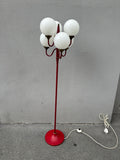 6-flammige Space Age Stehlampe aus rotem Metall und Messing
