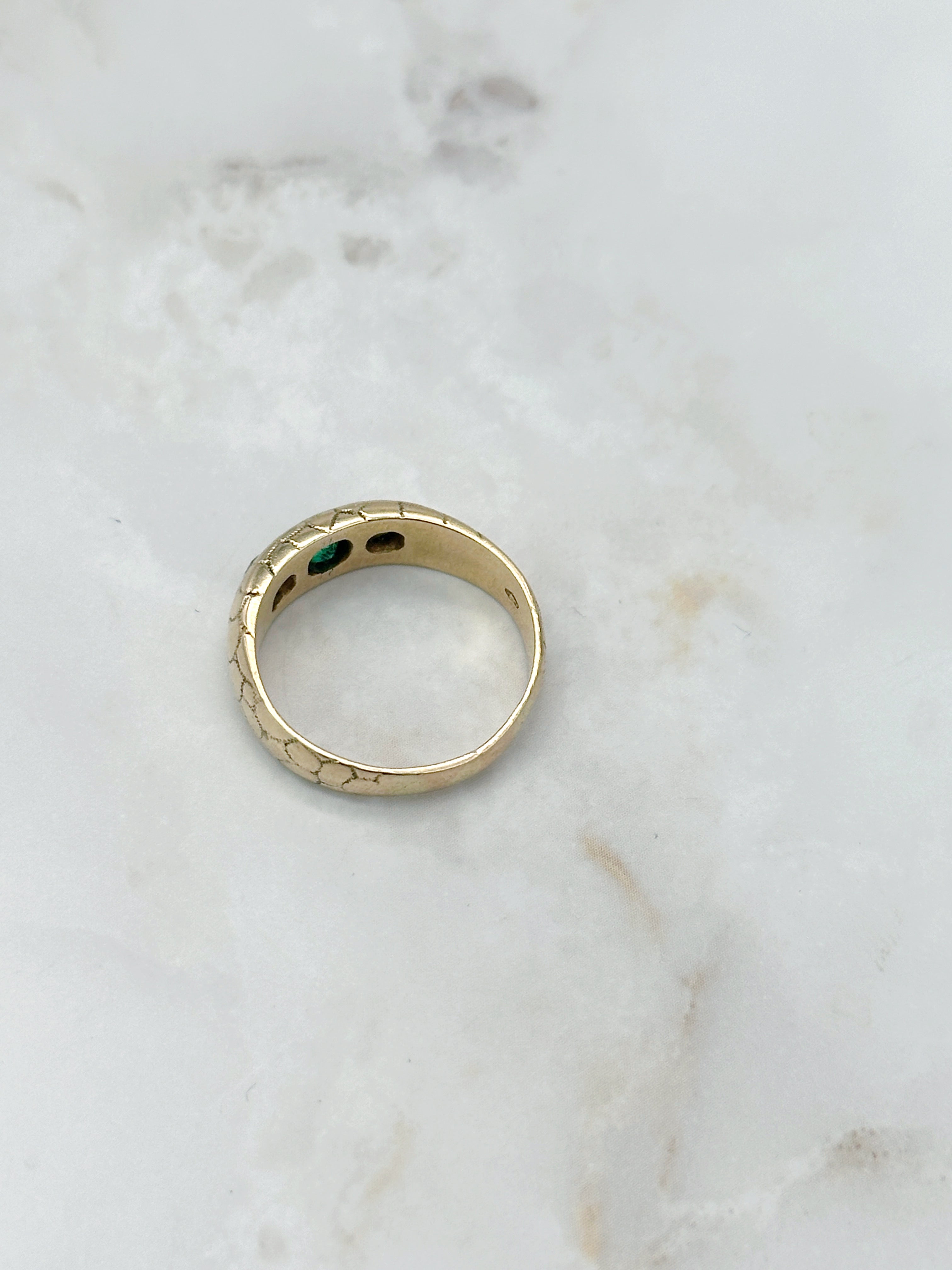 Vintage Bandring in 585 Gelbgold mit Smaragd und Altschliffdiamanten