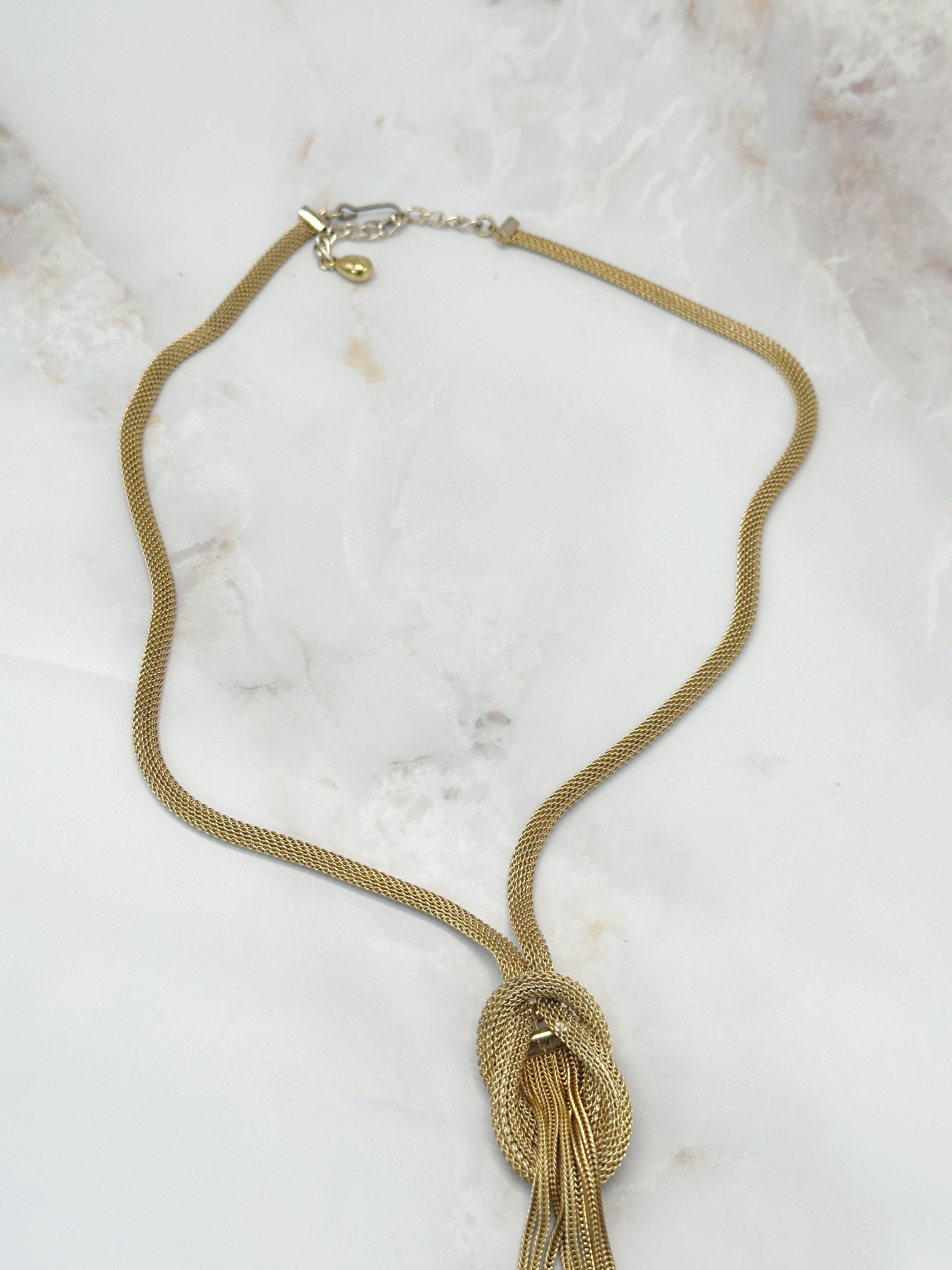 Extravagantes Vintage Collier Knoten & Fransen vergoldet