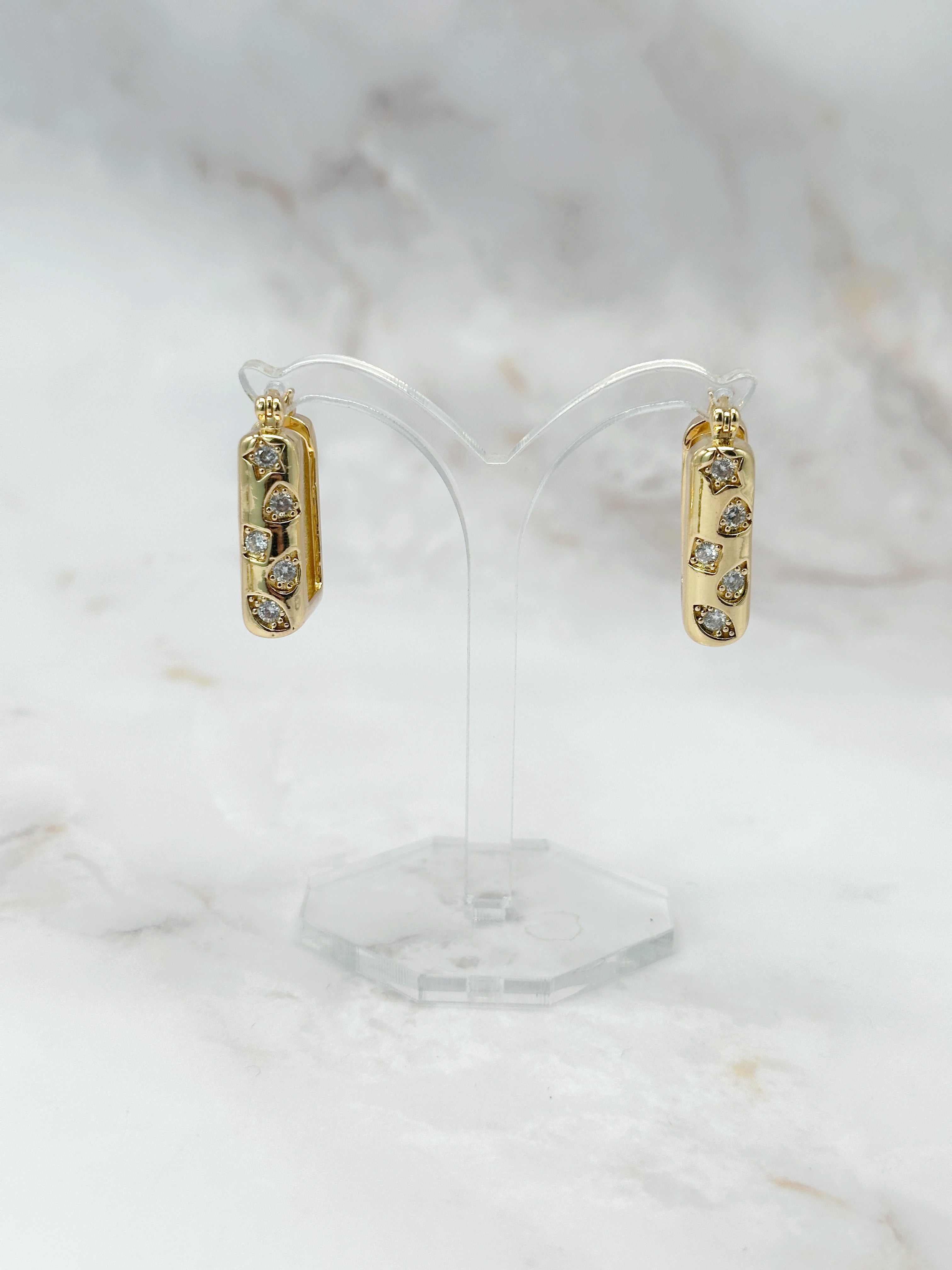 Eckige Vintage Creolen vergoldet mit Strass