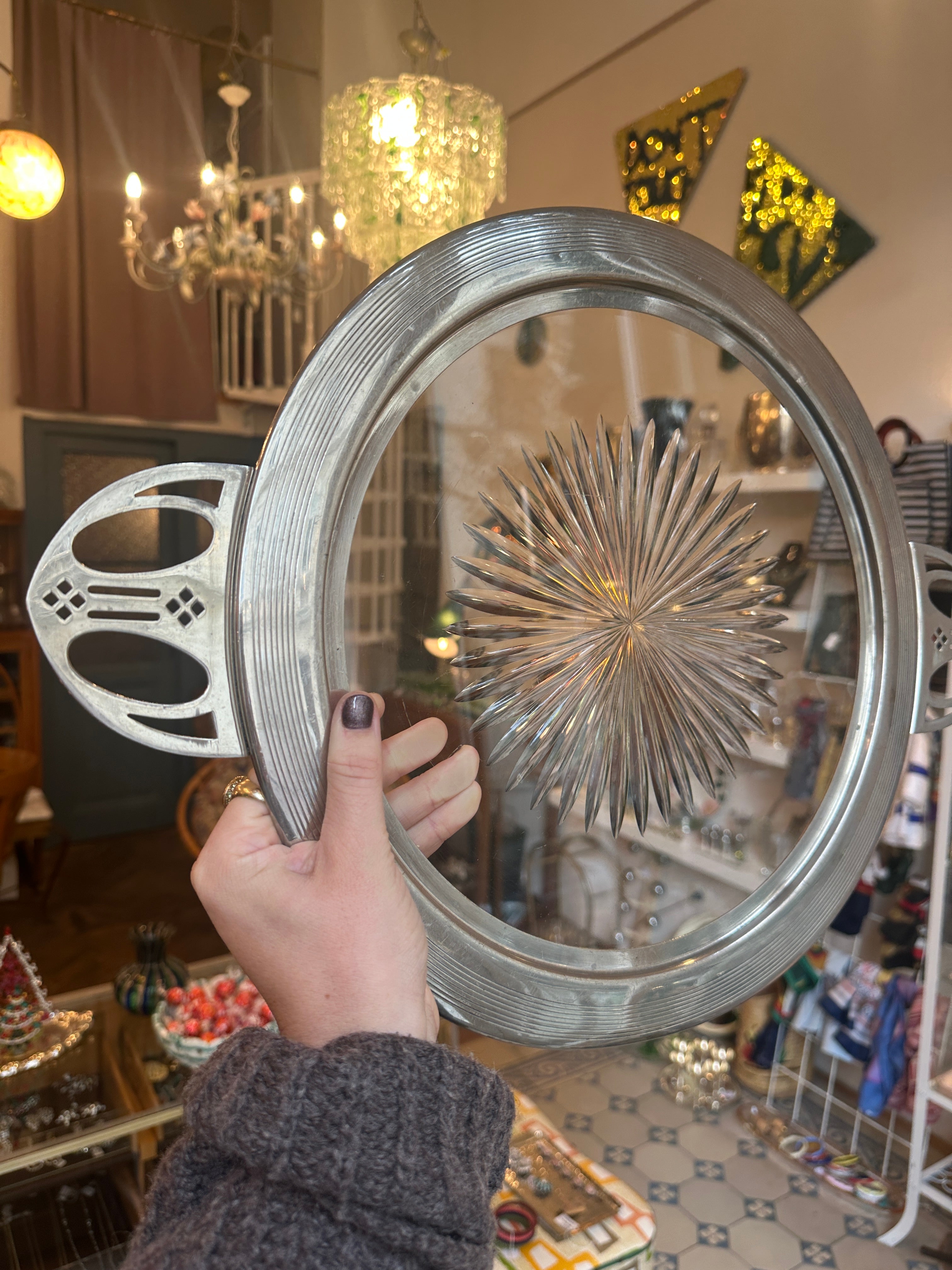 Große antike Jugendstil Servierplatte Gebr. Schuh