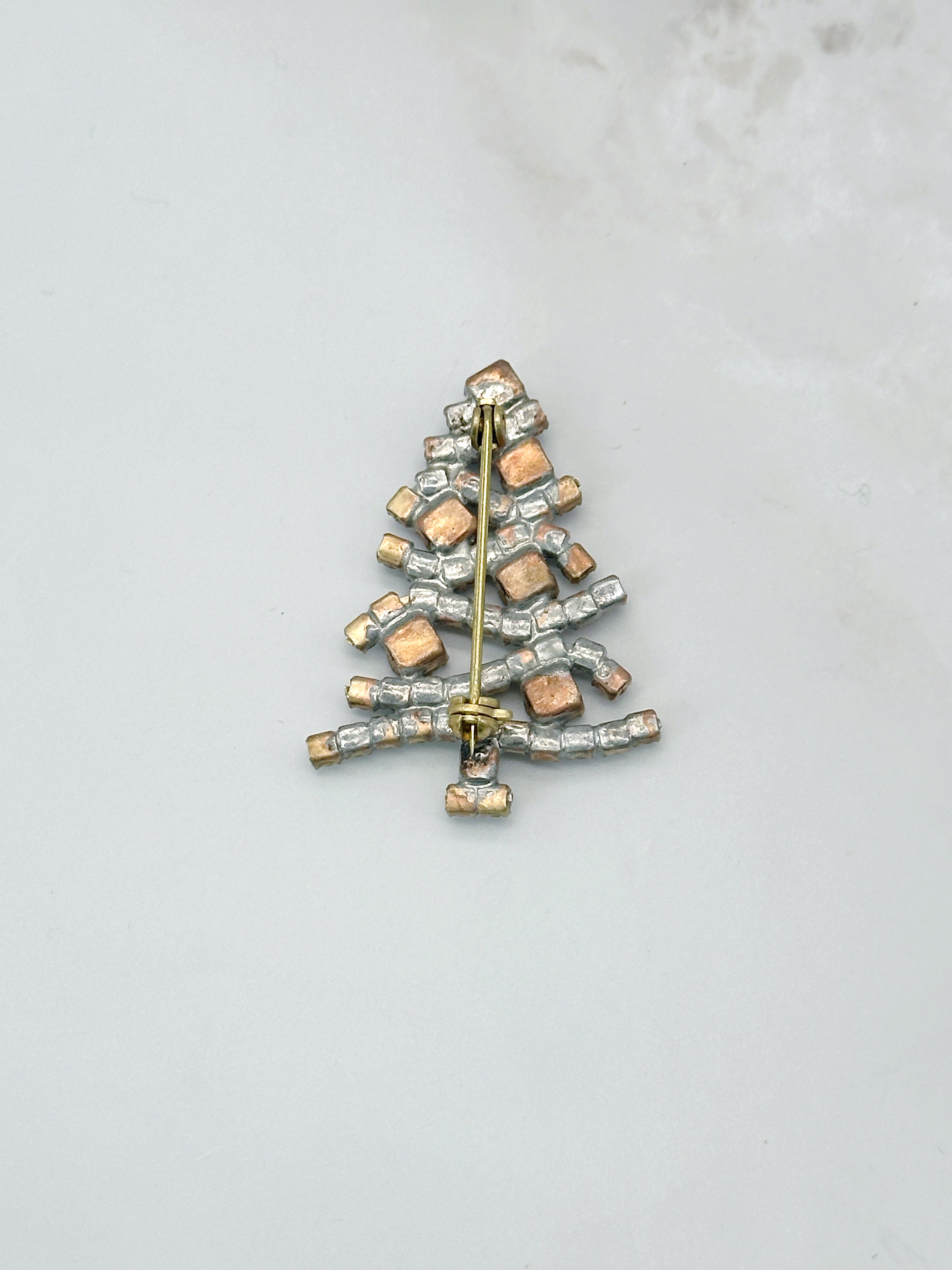 Festliche Gablonzer Brosche Christbaum Grün & Kristall