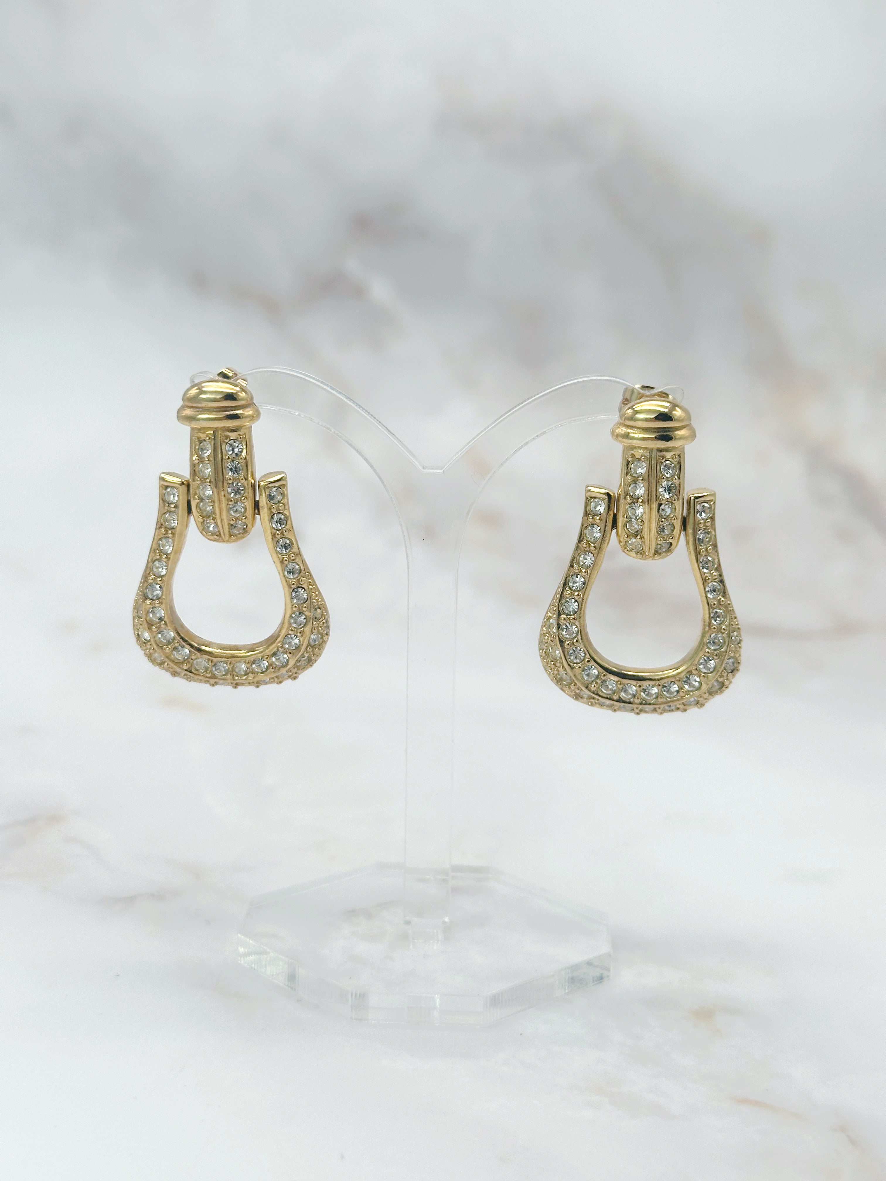 Vergoldete Vintage Doorknocker Ohrringe mit funkelndem Strass