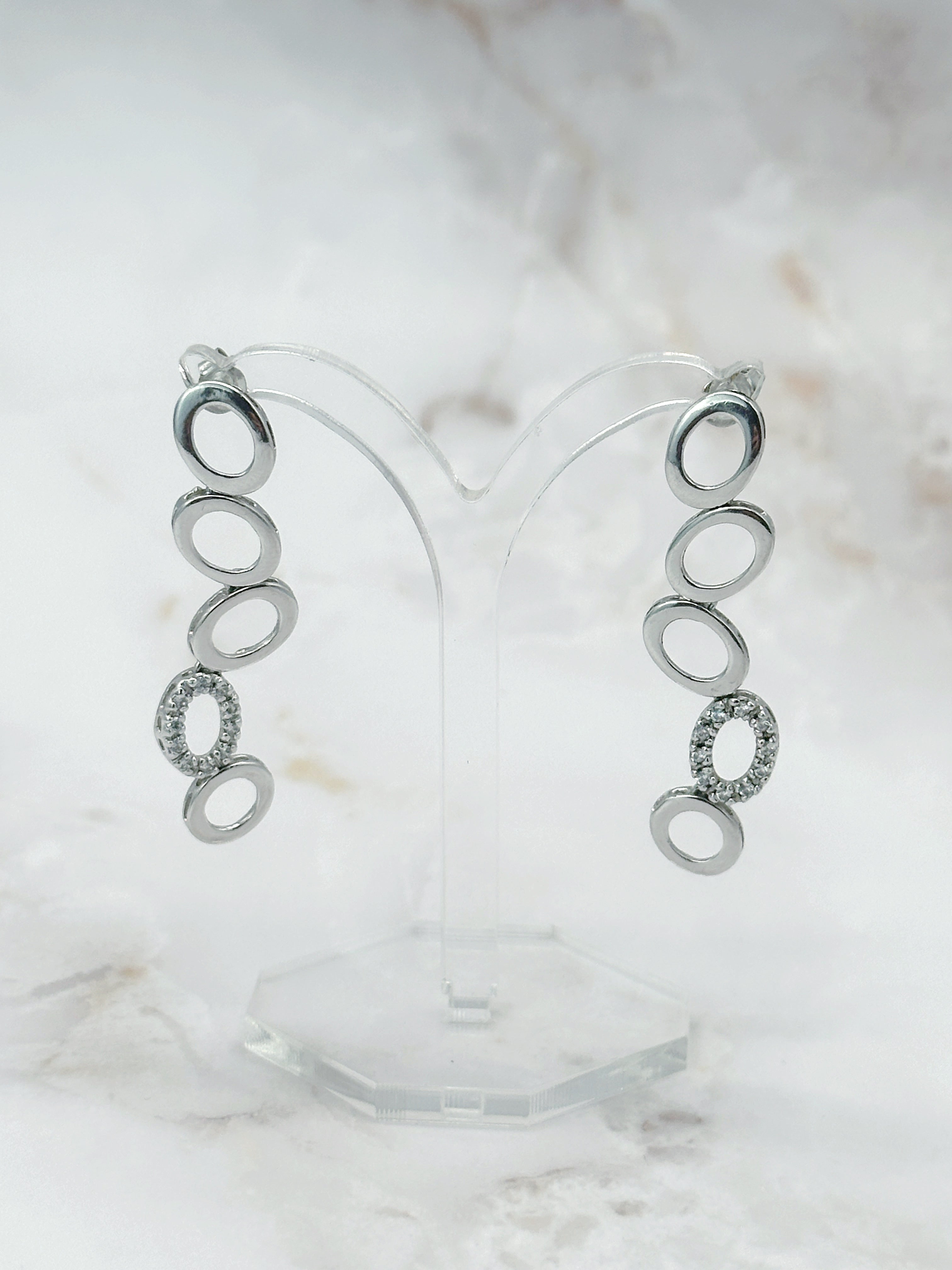 Ausgefallene 925 Silber Ohrhänger mit beweglichen Ovalen und Strass